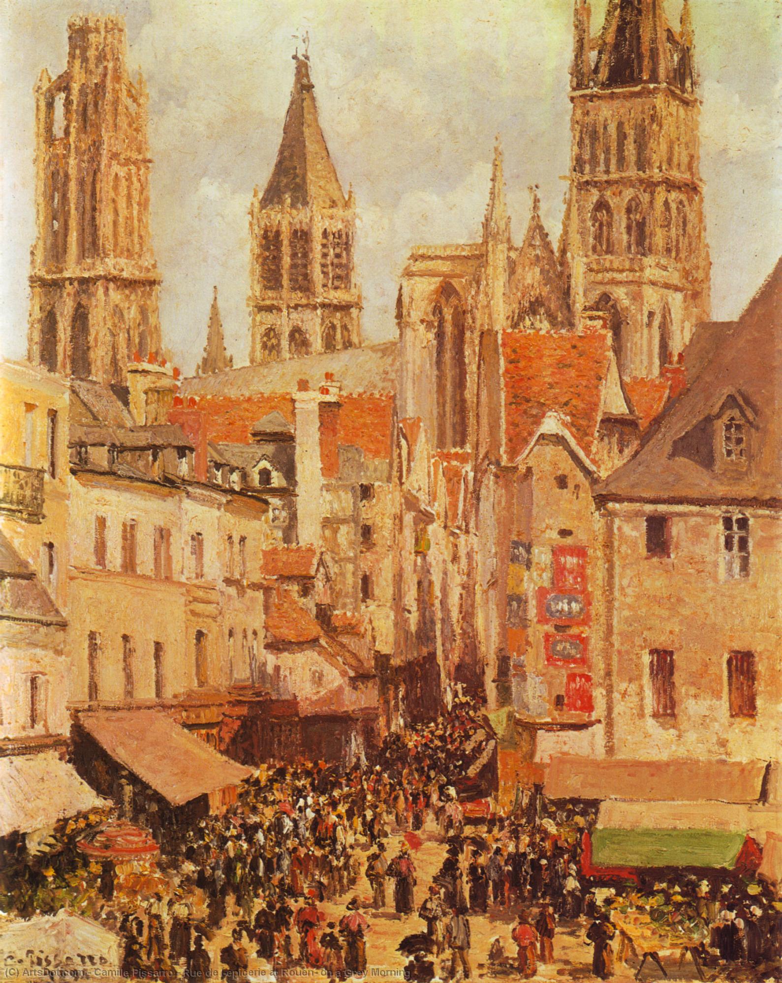 WikiOO.org - Enciklopedija likovnih umjetnosti - Slikarstvo, umjetnička djela Camille Pissarro - Rue de l'epicerie at Rouen, on a Grey Morning
