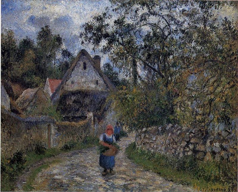 Wikioo.org - The Encyclopedia of Fine Arts - Painting, Artwork by Camille Pissarro - The village path - thatched cottages in Valhermeil