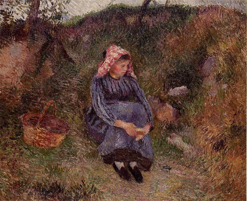 WikiOO.org - Encyclopedia of Fine Arts - Målning, konstverk Camille Pissarro - Seated Peasant Girl