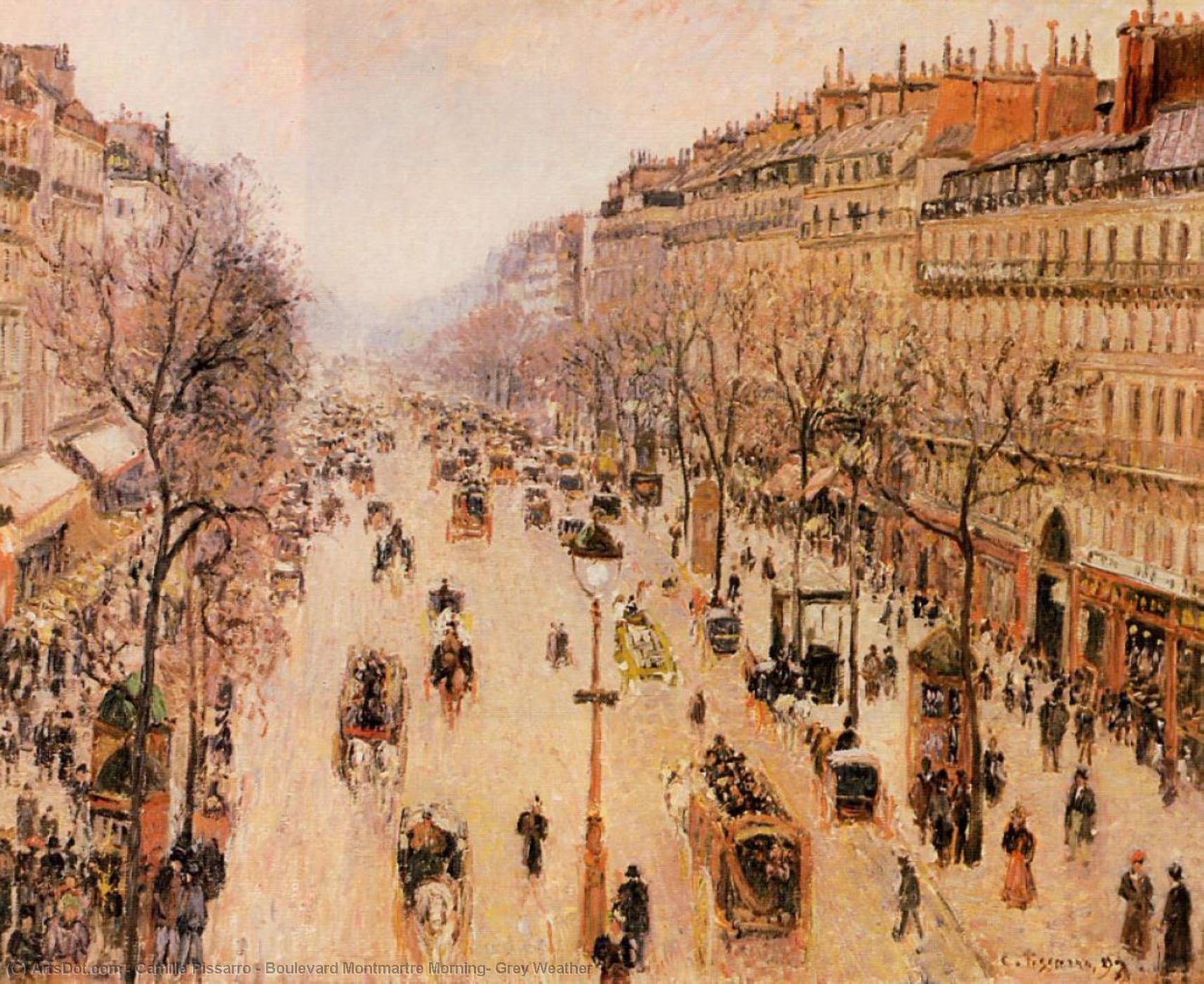 Wikioo.org - Bách khoa toàn thư về mỹ thuật - Vẽ tranh, Tác phẩm nghệ thuật Camille Pissarro - Boulevard Montmartre Morning, Grey Weather