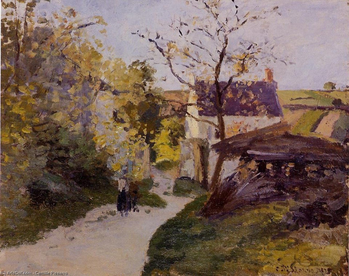 WikiOO.org – 美術百科全書 - 繪畫，作品 Camille Pissarro -  的  大 胡桃  树 在  归隐