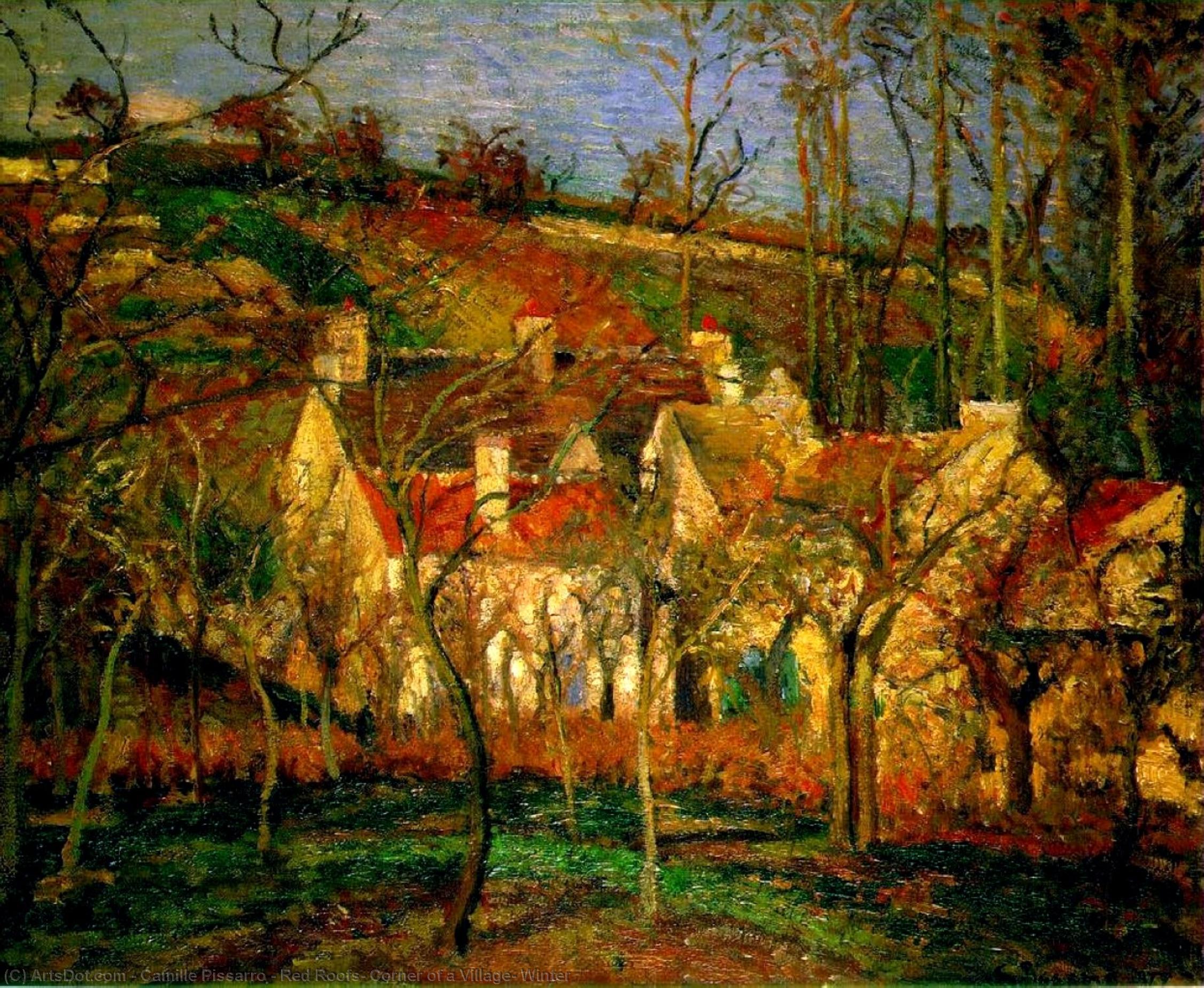 WikiOO.org - Encyclopedia of Fine Arts - Festés, Grafika Camille Pissarro - Red Roofs, Corner of a Village, Winter