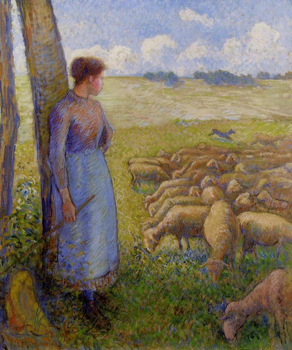 WikiOO.org - Εγκυκλοπαίδεια Καλών Τεχνών - Ζωγραφική, έργα τέχνης Camille Pissarro - Shepherdess and Sheep