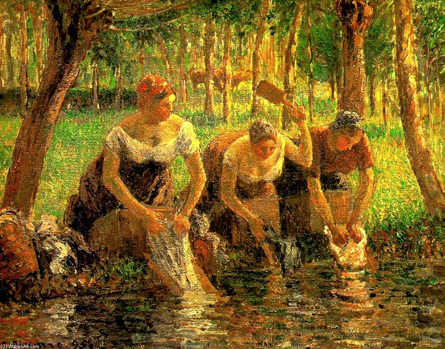 Wikioo.org – L'Enciclopedia delle Belle Arti - Pittura, Opere di Camille Pissarro - Laundring donne. Eragny sur Eptes
