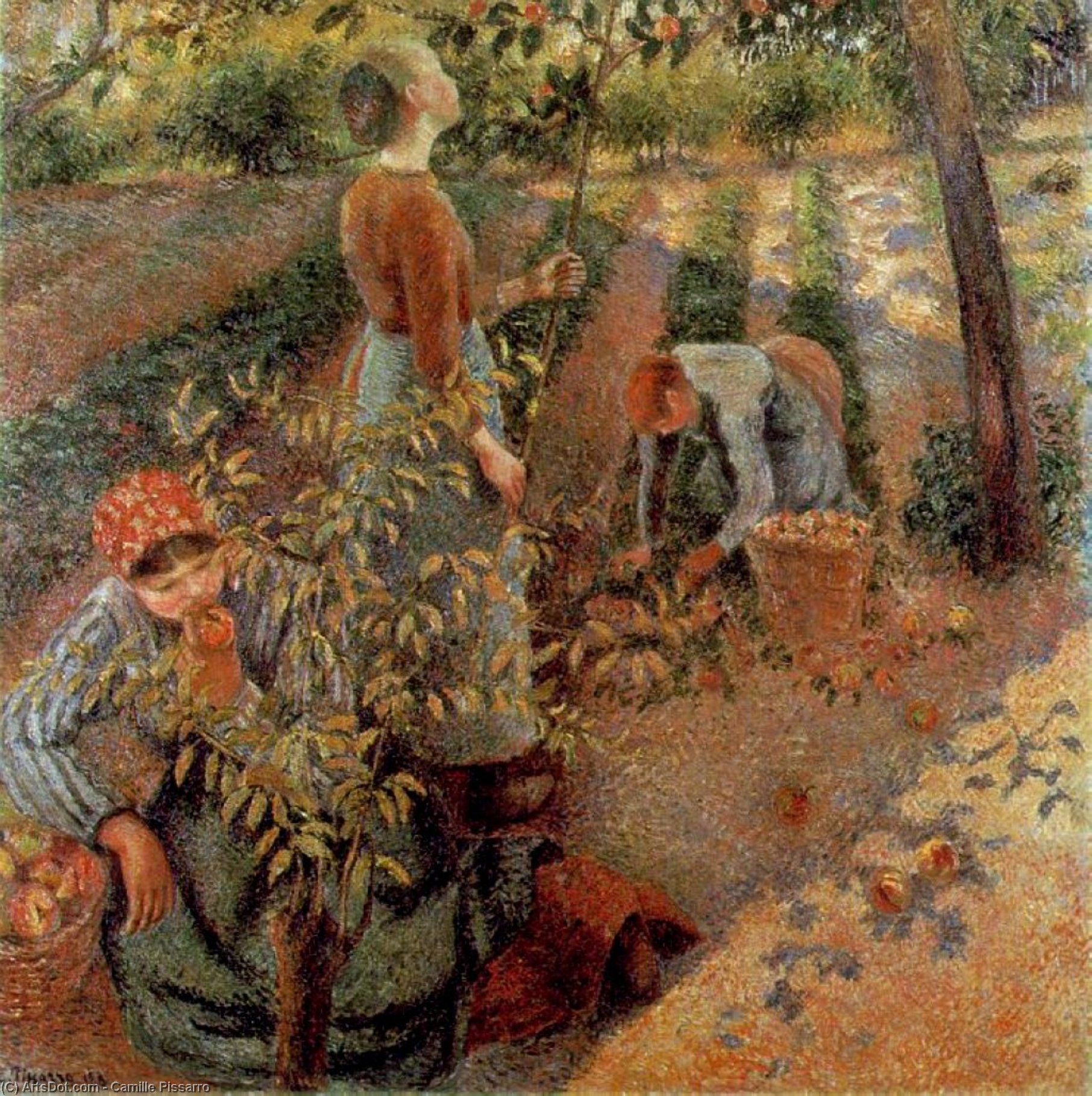 Wikoo.org - موسوعة الفنون الجميلة - اللوحة، العمل الفني Camille Pissarro - The Apple Pickers