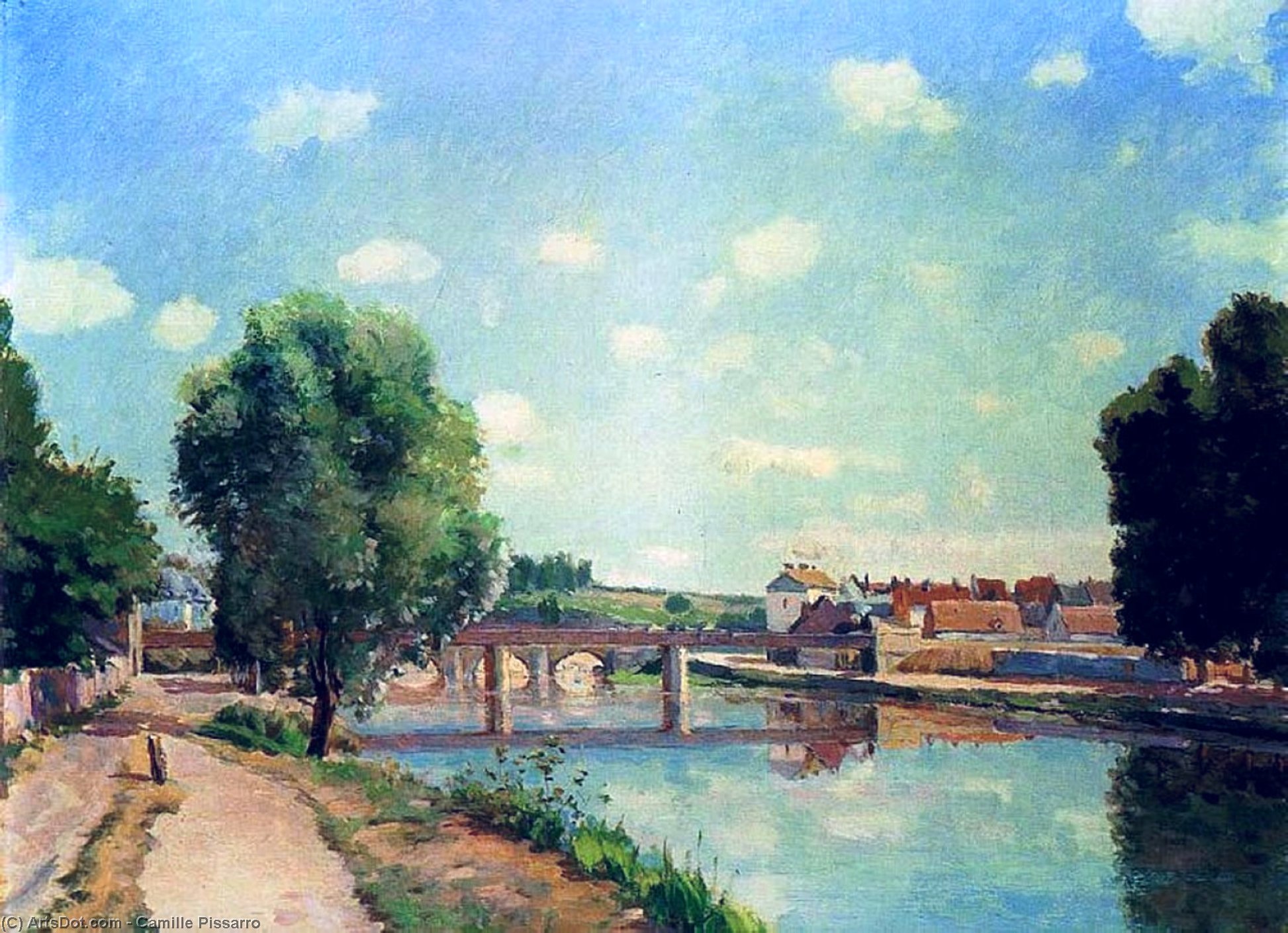 Wikioo.org - The Encyclopedia of Fine Arts - Painting, Artwork by Camille Pissarro - The Railway Bridge, Pontoise