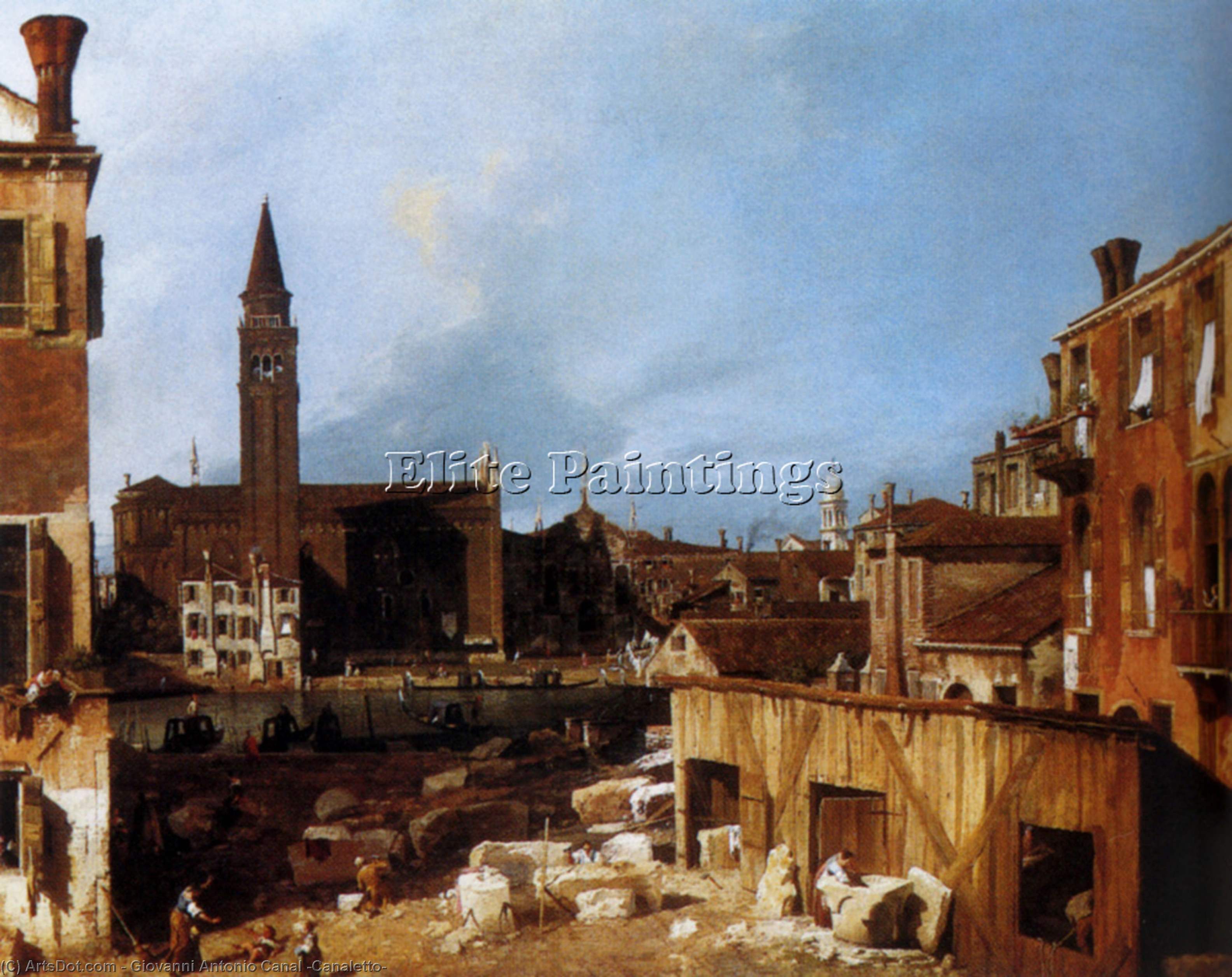 Wikioo.org - The Encyclopedia of Fine Arts - Painting, Artwork by Giovanni Antonio Canal (Canaletto) - Stonemason's Yard