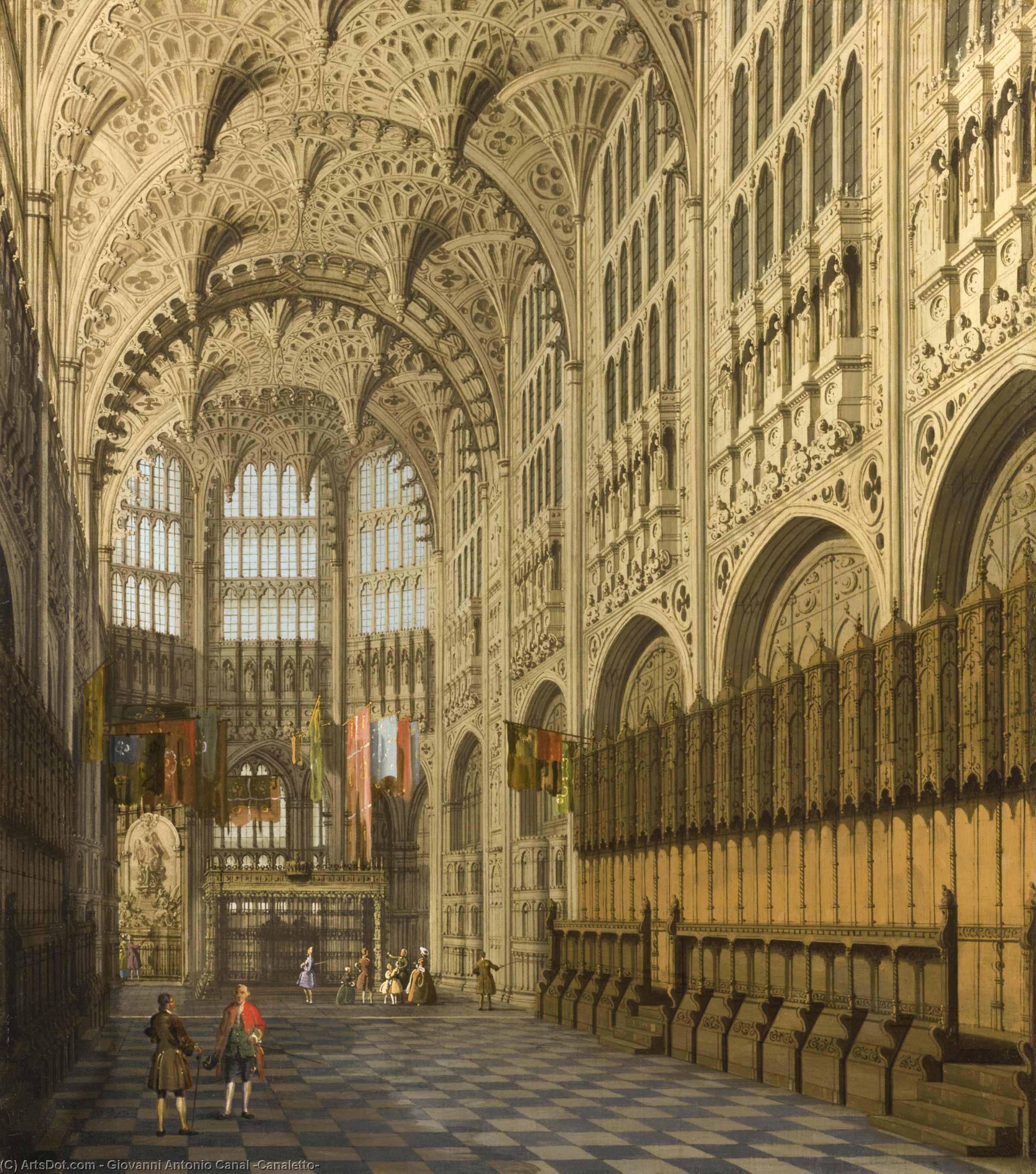 Wikioo.org - The Encyclopedia of Fine Arts - Painting, Artwork by Giovanni Antonio Canal (Canaletto) - The Interior of Henry VII Chapel in Westminster Abbey