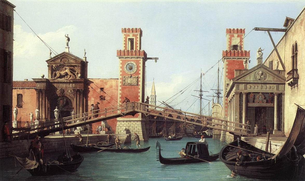Wikioo.org - The Encyclopedia of Fine Arts - Painting, Artwork by Giovanni Antonio Canal (Canaletto) - View of the Entrance to the Arsenal