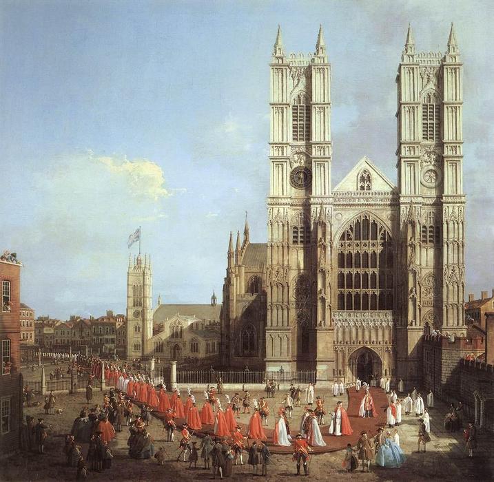 Wikioo.org - The Encyclopedia of Fine Arts - Painting, Artwork by Giovanni Antonio Canal (Canaletto) - Westminster Abbey, with a Procession of Knights of the Bath