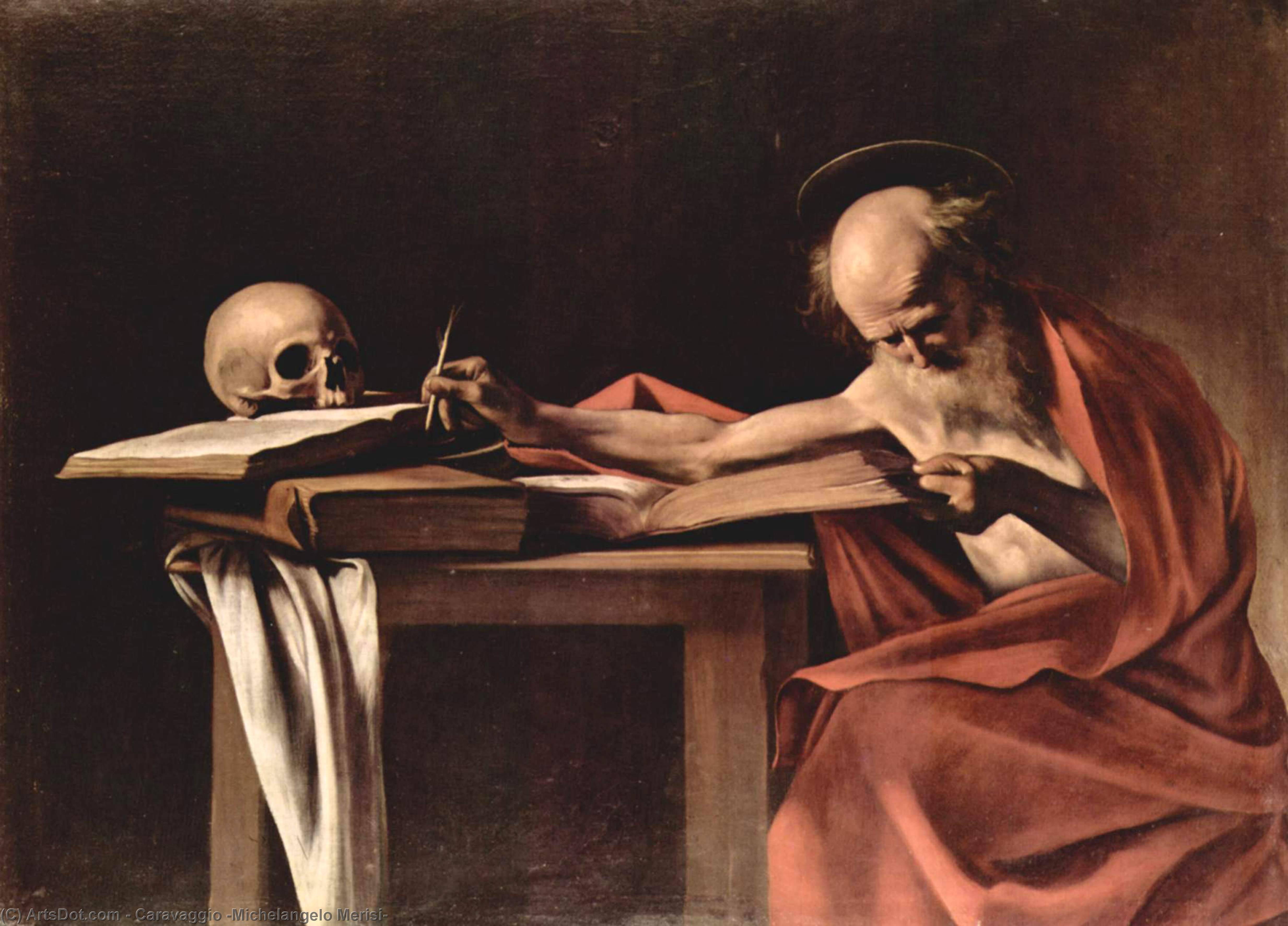Wikoo.org - موسوعة الفنون الجميلة - اللوحة، العمل الفني Caravaggio (Michelangelo Merisi) - Saint Jerome Writing