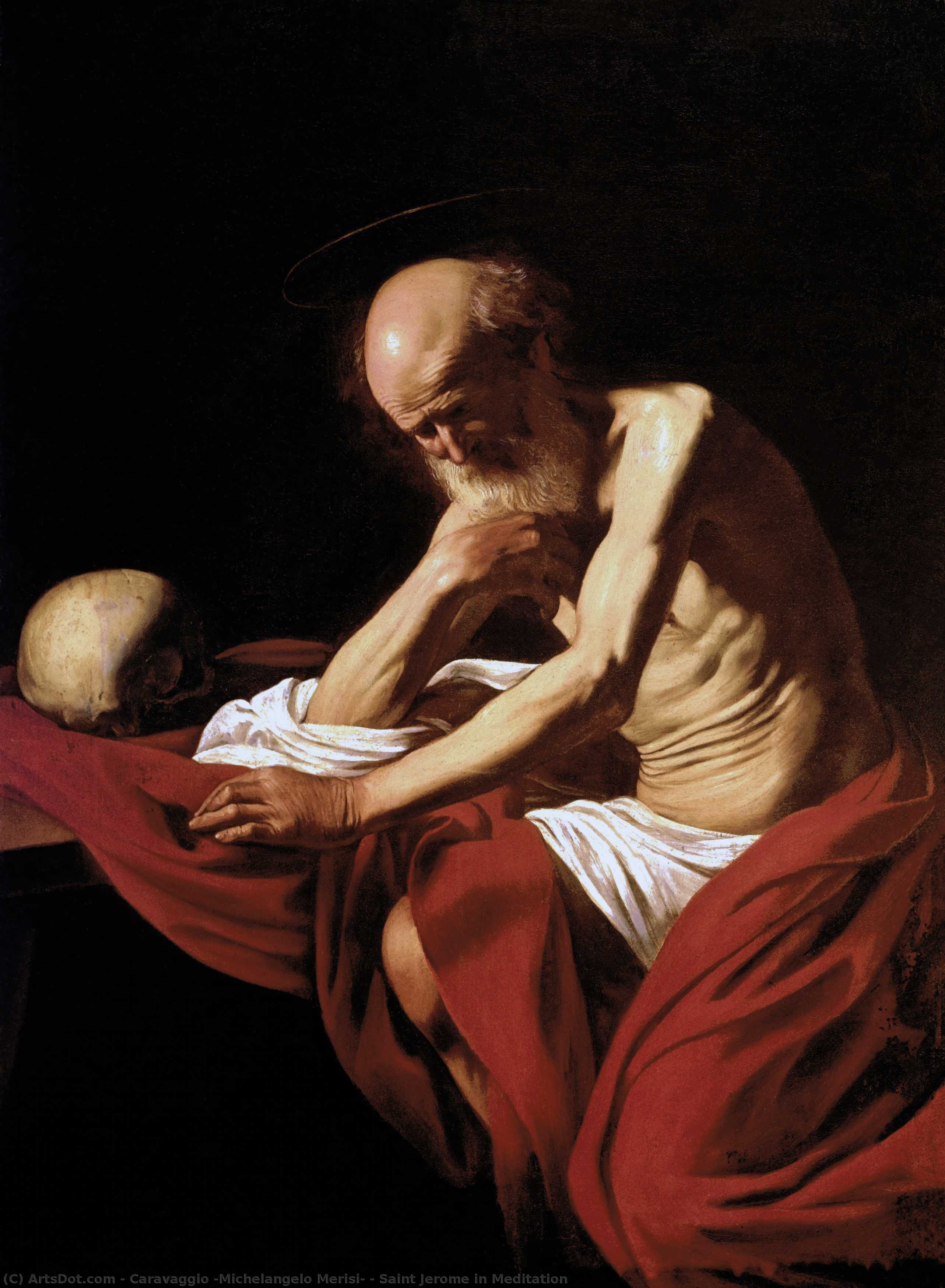 Wikioo.org – La Enciclopedia de las Bellas Artes - Pintura, Obras de arte de Caravaggio (Michelangelo Merisi) - san jerónimo en meditación