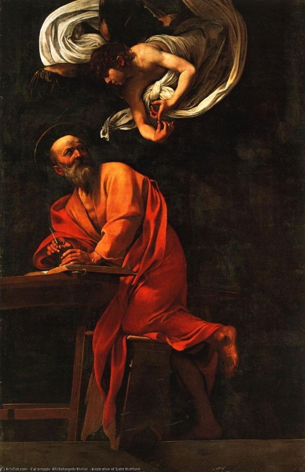 Wikioo.org - The Encyclopedia of Fine Arts - Painting, Artwork by Caravaggio (Michelangelo Merisi) - Inspiration of Saint Matthew