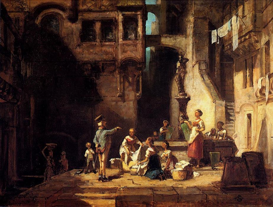 Wikioo.org - The Encyclopedia of Fine Arts - Painting, Artwork by Carl Spitzweg - Washerwomen at the Well