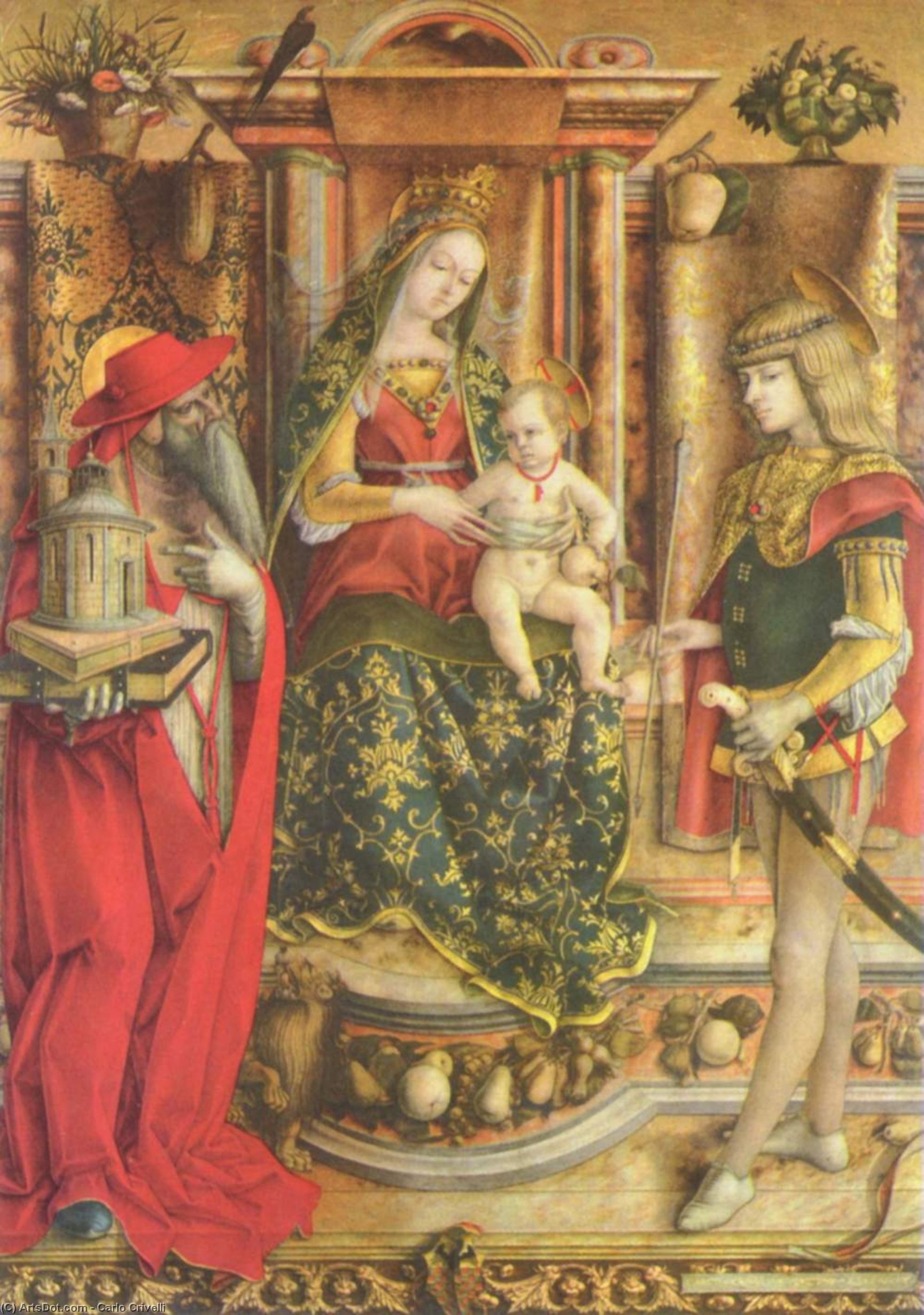 Wikioo.org – L'Encyclopédie des Beaux Arts - Peinture, Oeuvre de Carlo Crivelli - madonna couronné , saint jérôme , et r . Sebastian