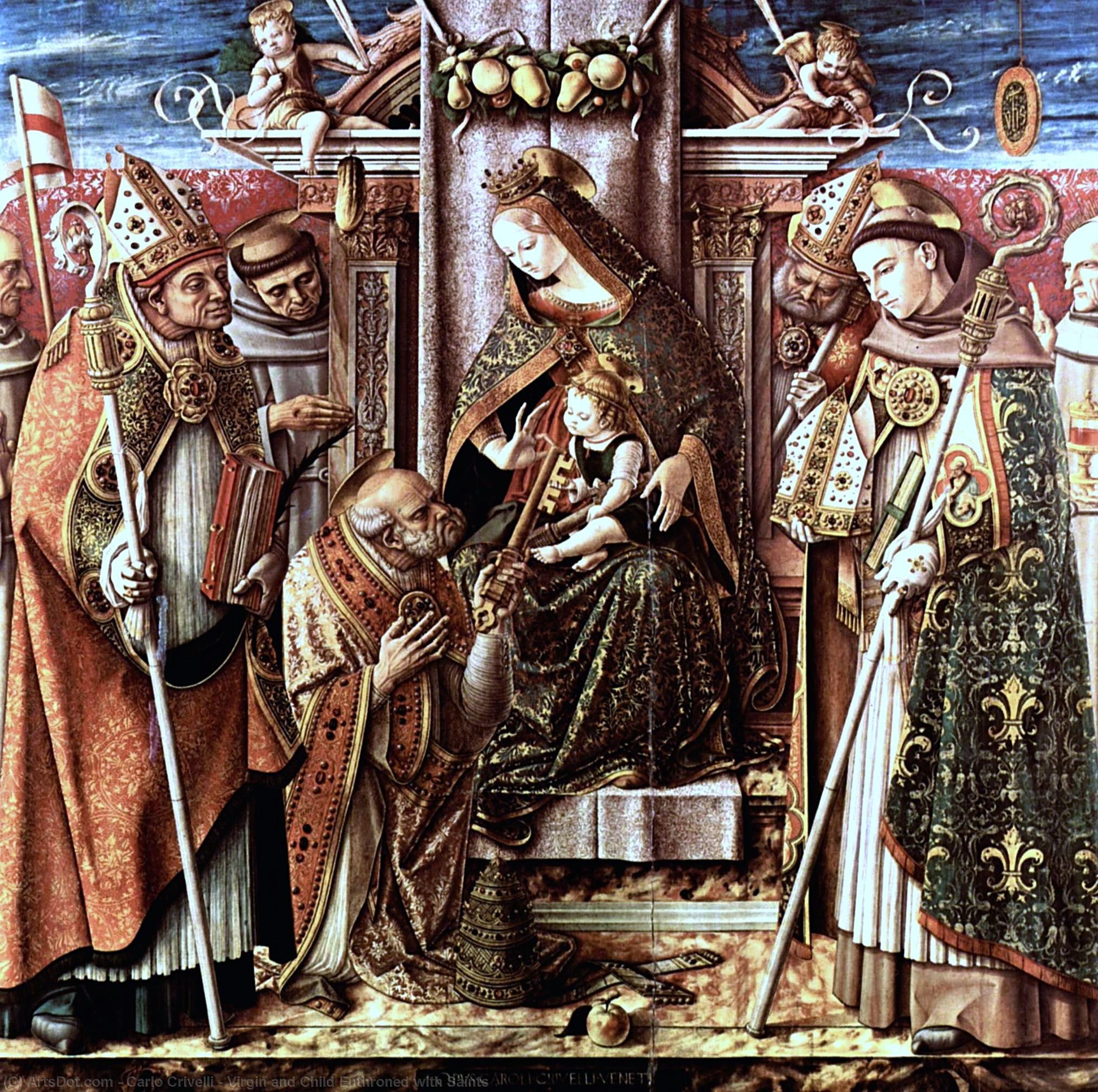 Wikioo.org - The Encyclopedia of Fine Arts - Painting, Artwork by Carlo Crivelli - Virgin and Child Enthroned with Saints