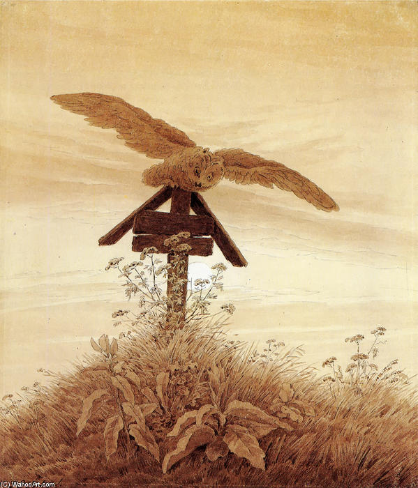 WikiOO.org - Encyclopedia of Fine Arts - Maľba, Artwork Caspar David Friedrich - Owl on a grave