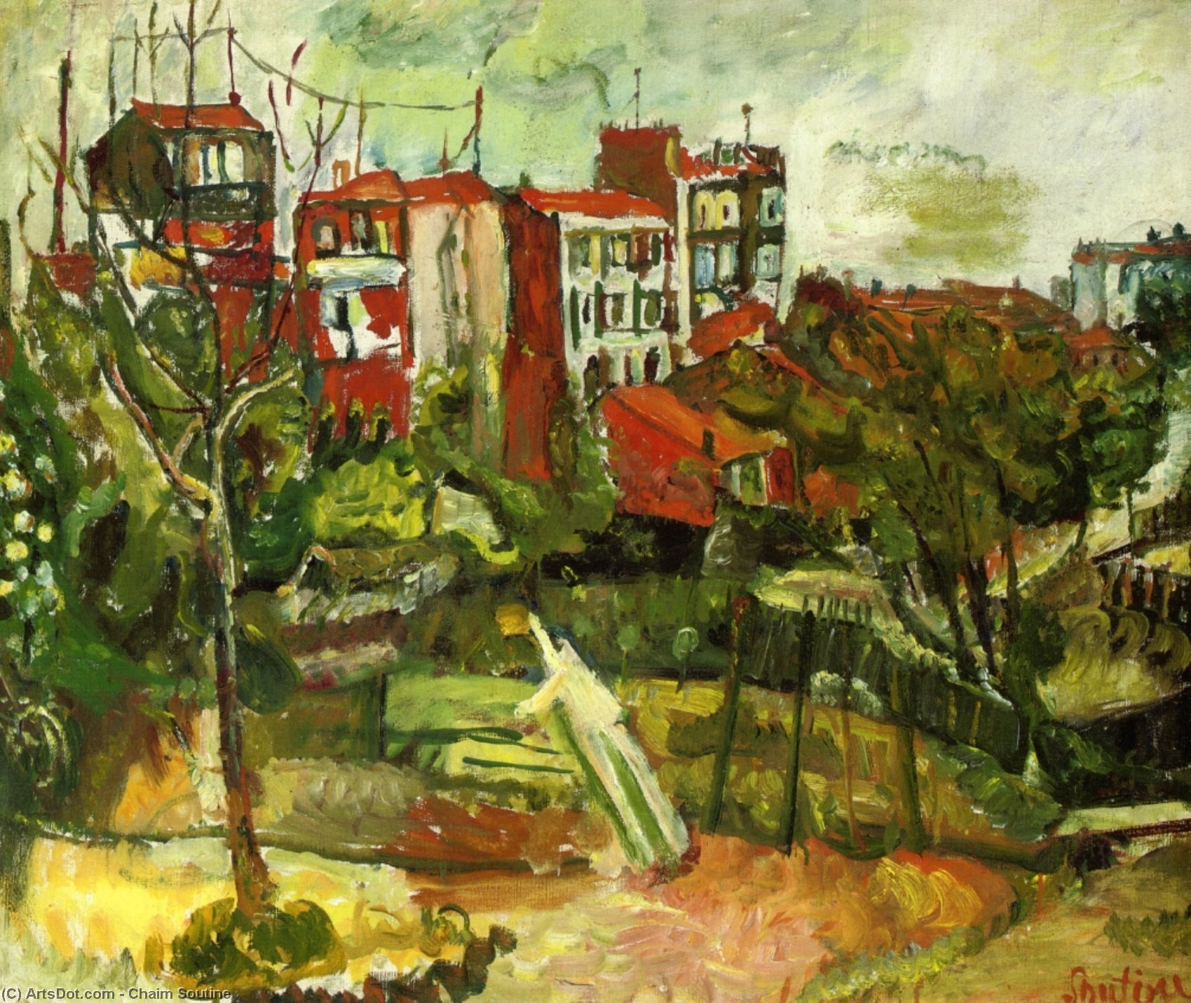 Wikioo.org – L'Encyclopédie des Beaux Arts - Peinture, Oeuvre de Chaim Soutine - Suburban Paysage avec  rouge  maisons