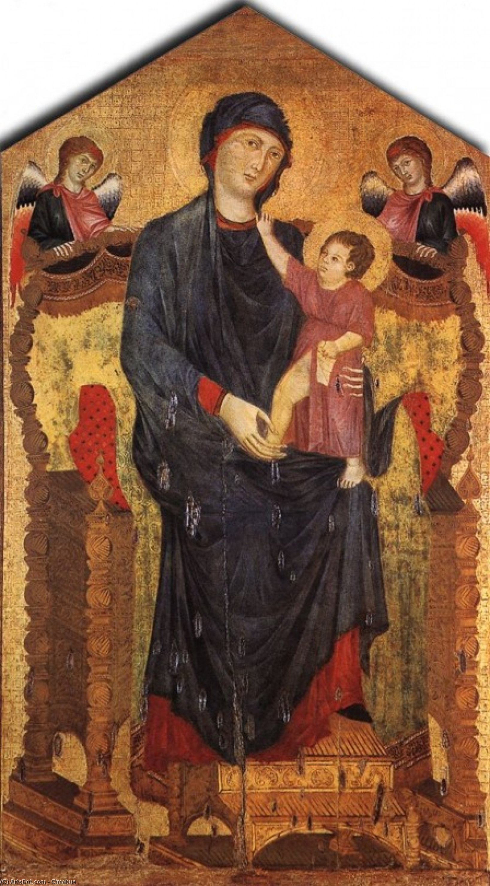 WikiOO.org - 百科事典 - 絵画、アートワーク Cimabue - マドンナが即位 と一緒に  ザー  子供  と  二つ  エンジェル