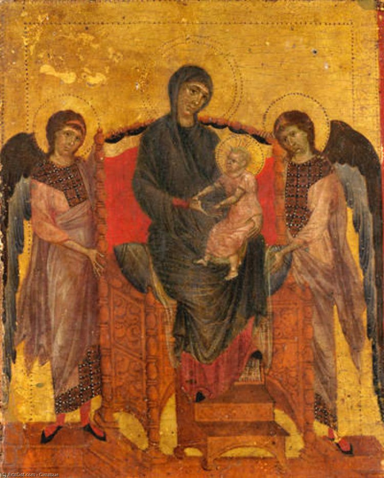 Wikioo.org – L'Enciclopedia delle Belle Arti - Pittura, Opere di Cimabue - la vergine e il bambino sul trono  con  due  angeli