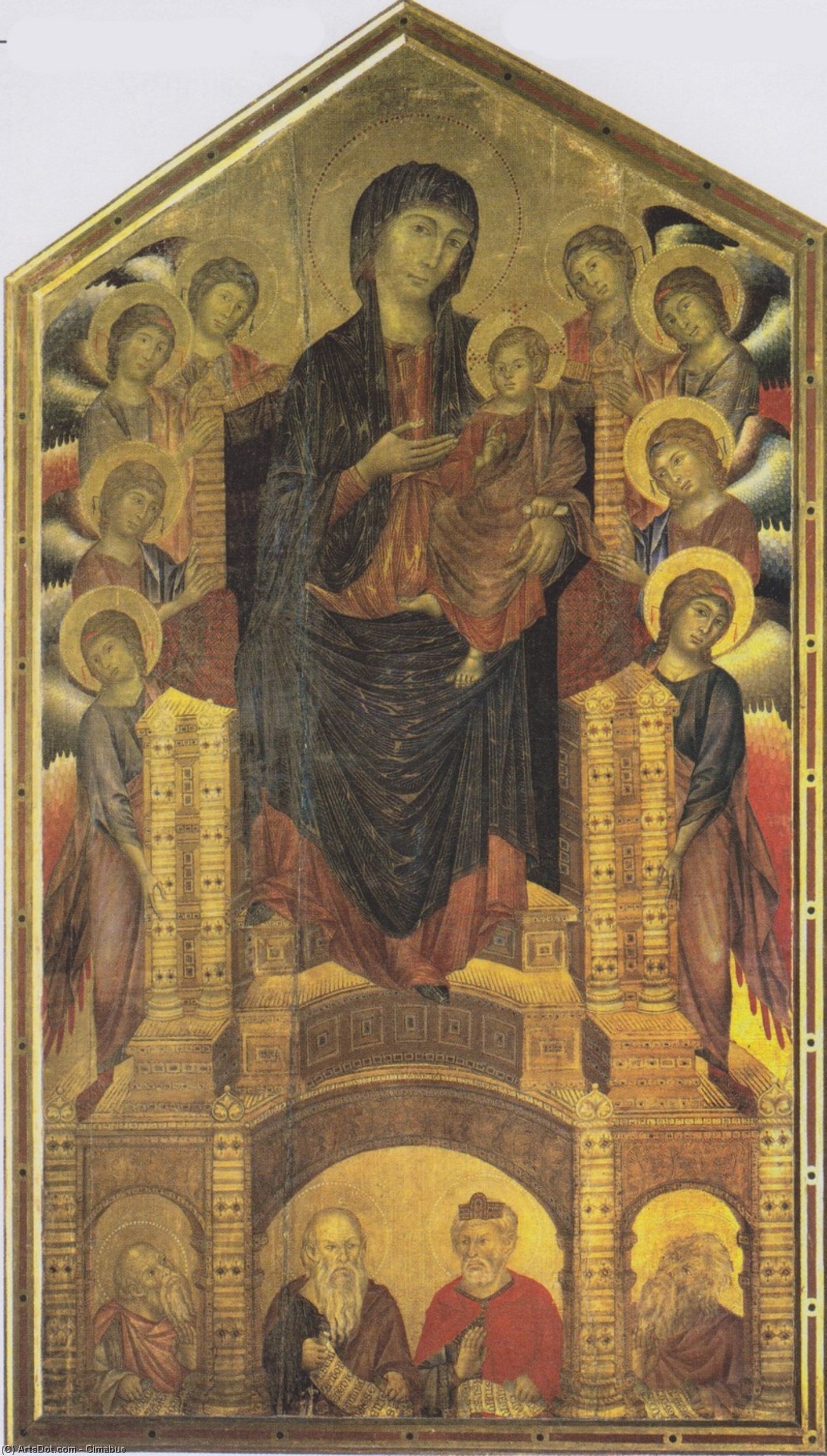 WikiOO.org - Enciklopedija dailės - Tapyba, meno kuriniai Cimabue - Enthroned Madonna with Angels