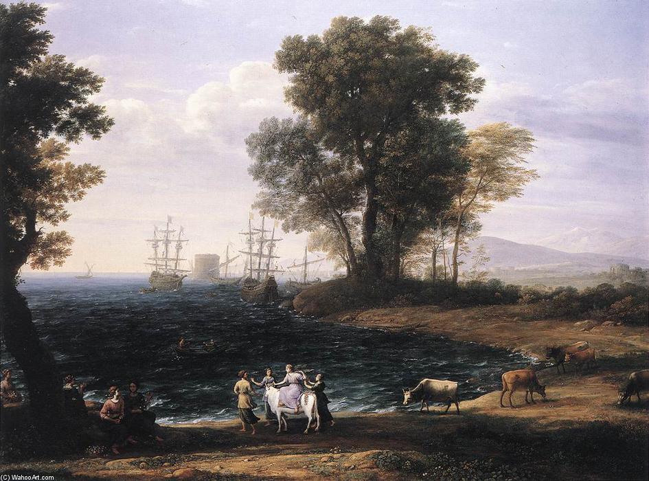 Wikioo.org - The Encyclopedia of Fine Arts - Painting, Artwork by Claude Lorrain (Claude Gellée) - Coast Scene with the Rape of Europa