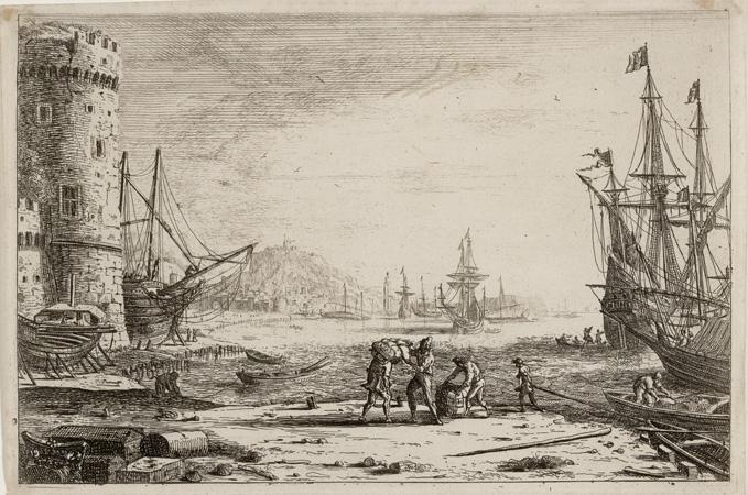 Wikioo.org – L'Enciclopedia delle Belle Arti - Pittura, Opere di Claude Lorrain (Claude Gellée) - Porto di mare con  Un  grande  torretta