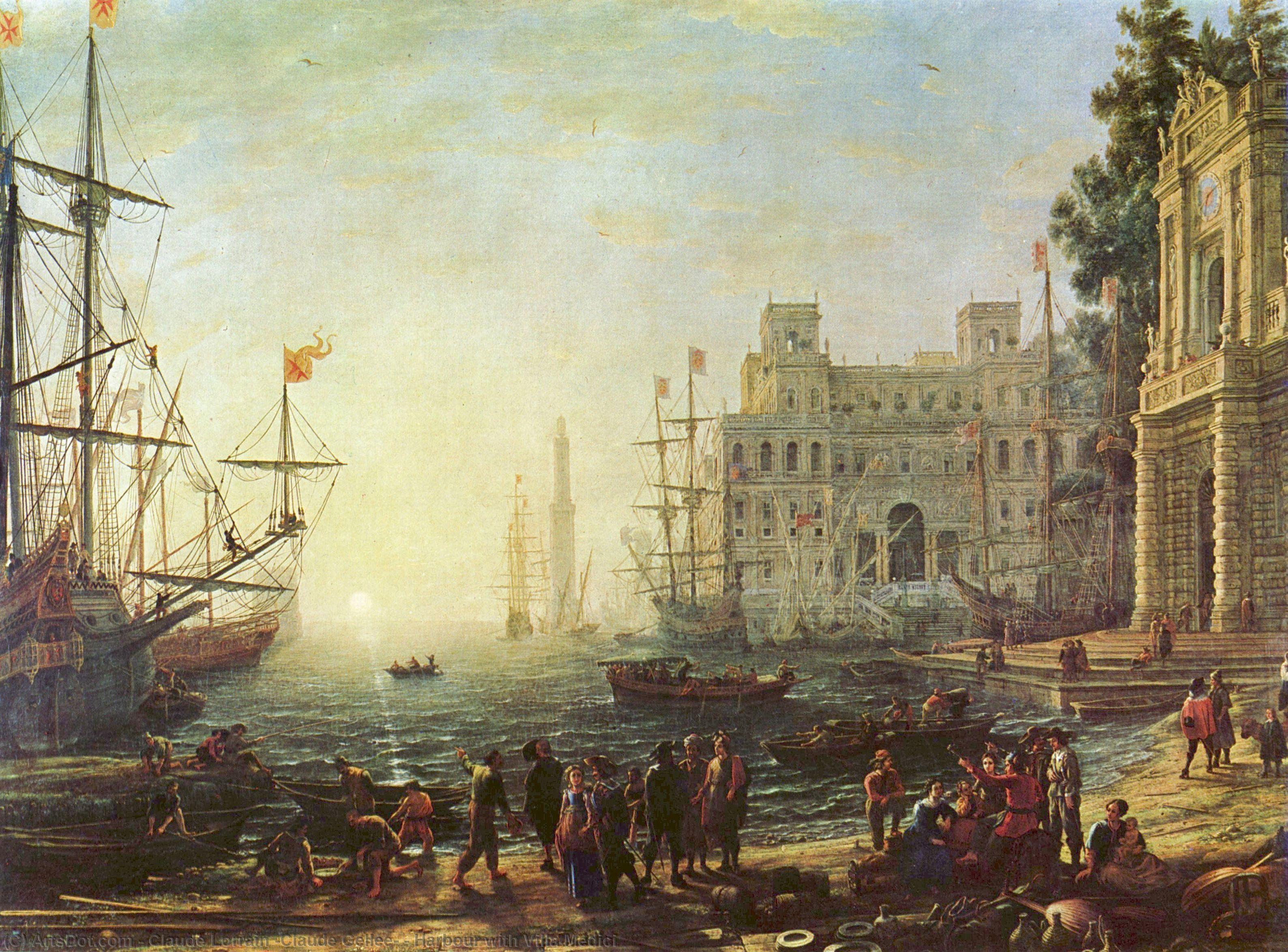 Wikioo.org - The Encyclopedia of Fine Arts - Painting, Artwork by Claude Lorrain (Claude Gellée) - Harbour with Villa Medici
