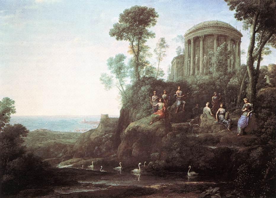 WikiOO.org - Εγκυκλοπαίδεια Καλών Τεχνών - Ζωγραφική, έργα τέχνης Claude Lorrain (Claude Gellée) - Apollo and the Muses on Mount Helicon