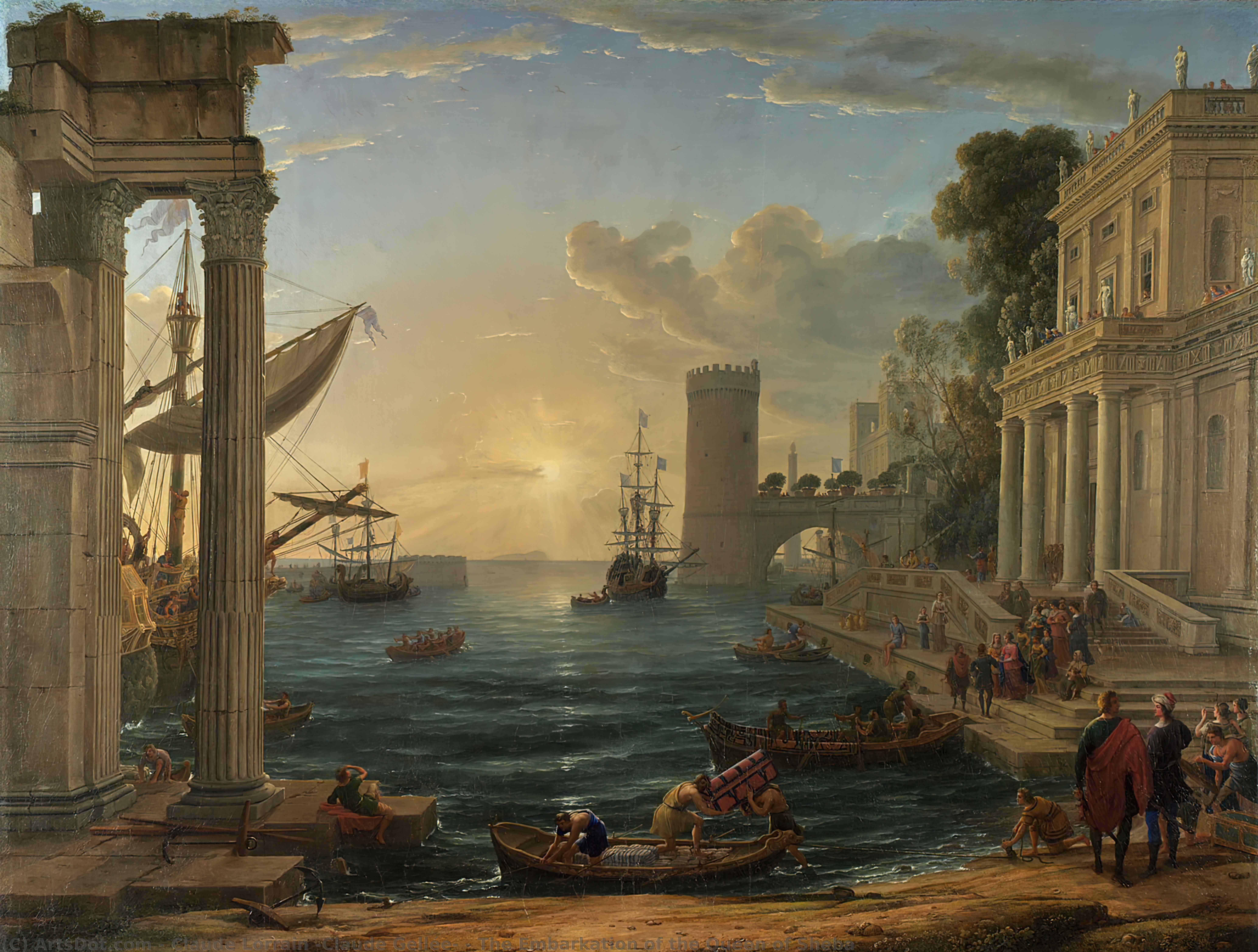 Wikioo.org - The Encyclopedia of Fine Arts - Painting, Artwork by Claude Lorrain (Claude Gellée) - The Embarkation of the Queen of Sheba