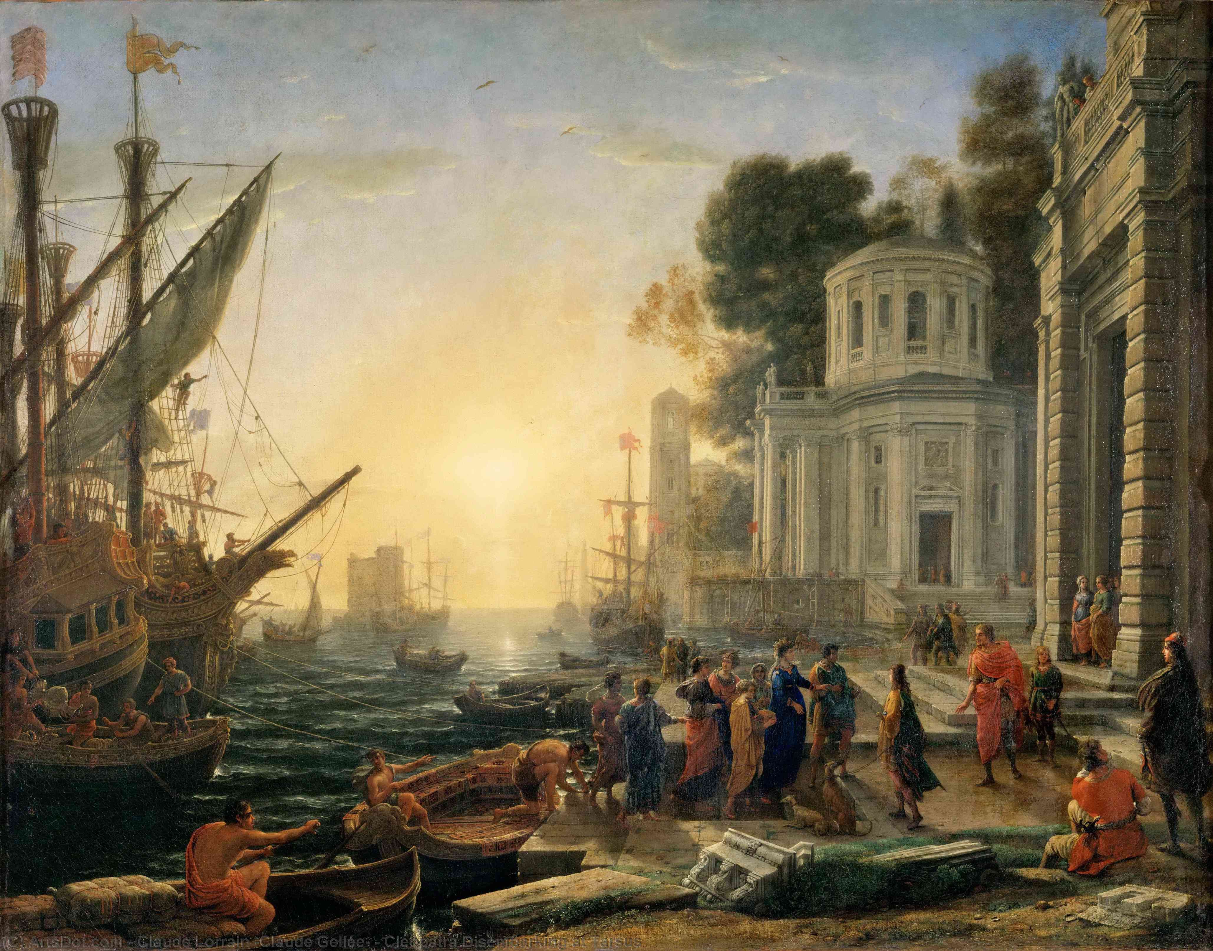 WikiOO.org - Εγκυκλοπαίδεια Καλών Τεχνών - Ζωγραφική, έργα τέχνης Claude Lorrain (Claude Gellée) - Cleopatra Disembarking at Tarsus