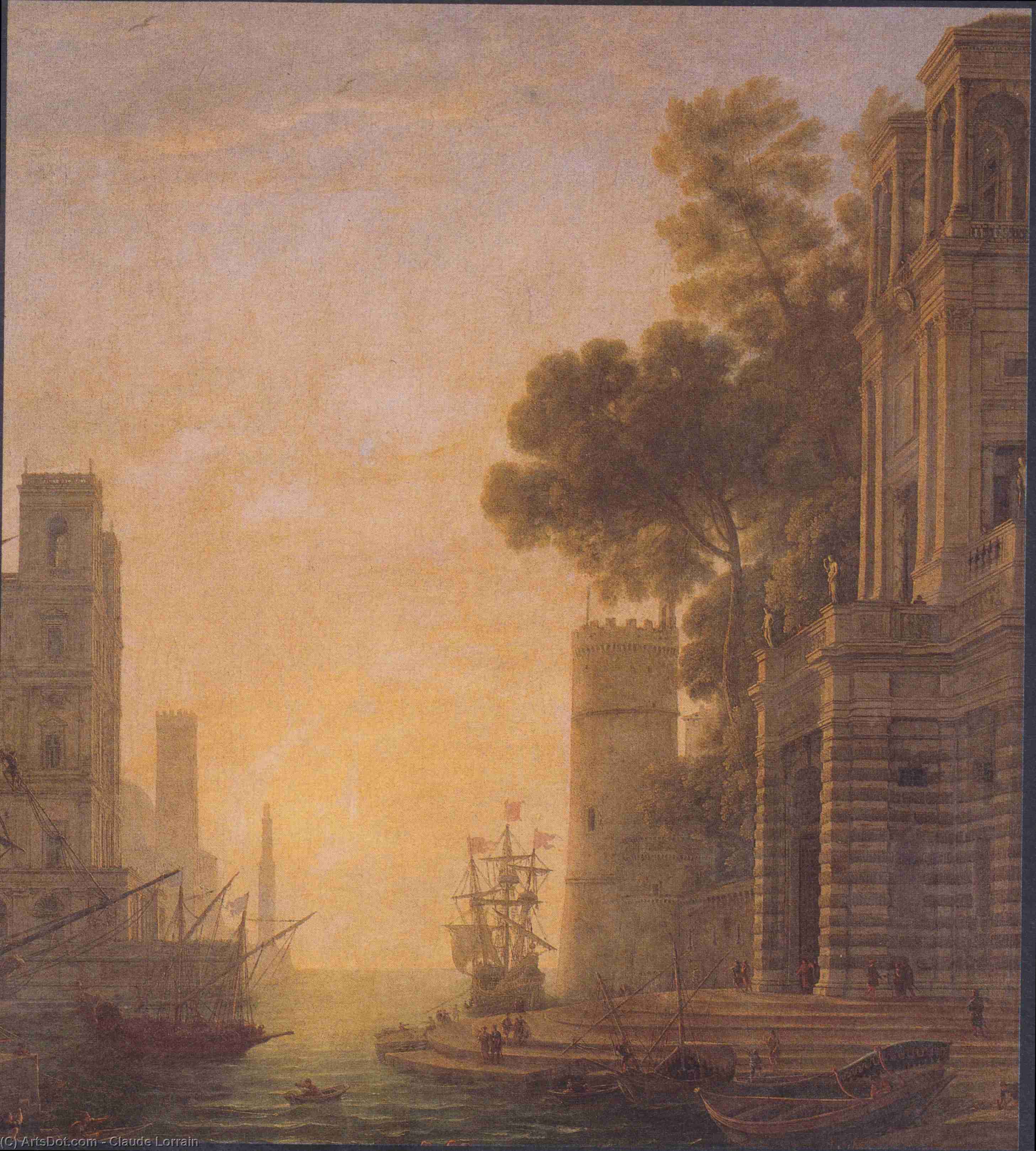 Wikioo.org - The Encyclopedia of Fine Arts - Painting, Artwork by Claude Lorrain (Claude Gellée) - The Embarkation of St. Paula in Ostia