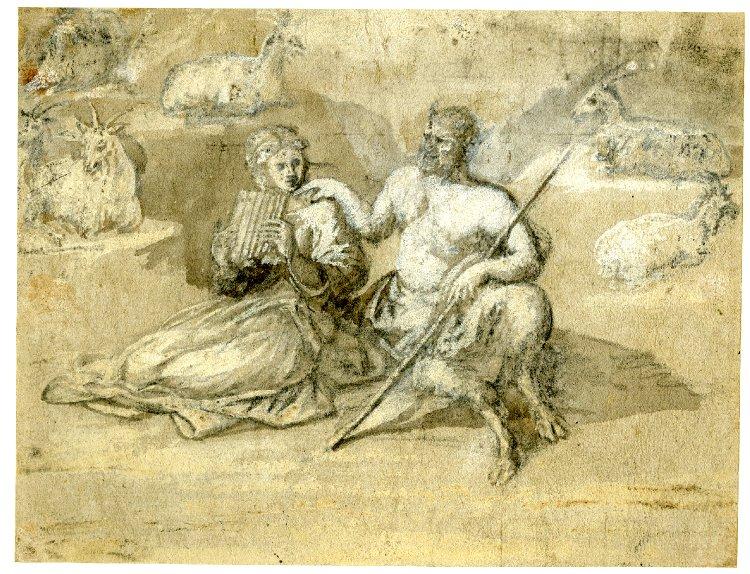 Wikioo.org - The Encyclopedia of Fine Arts - Painting, Artwork by Claude Lorrain (Claude Gellée) - Drawing of a satyr, a girl and goats