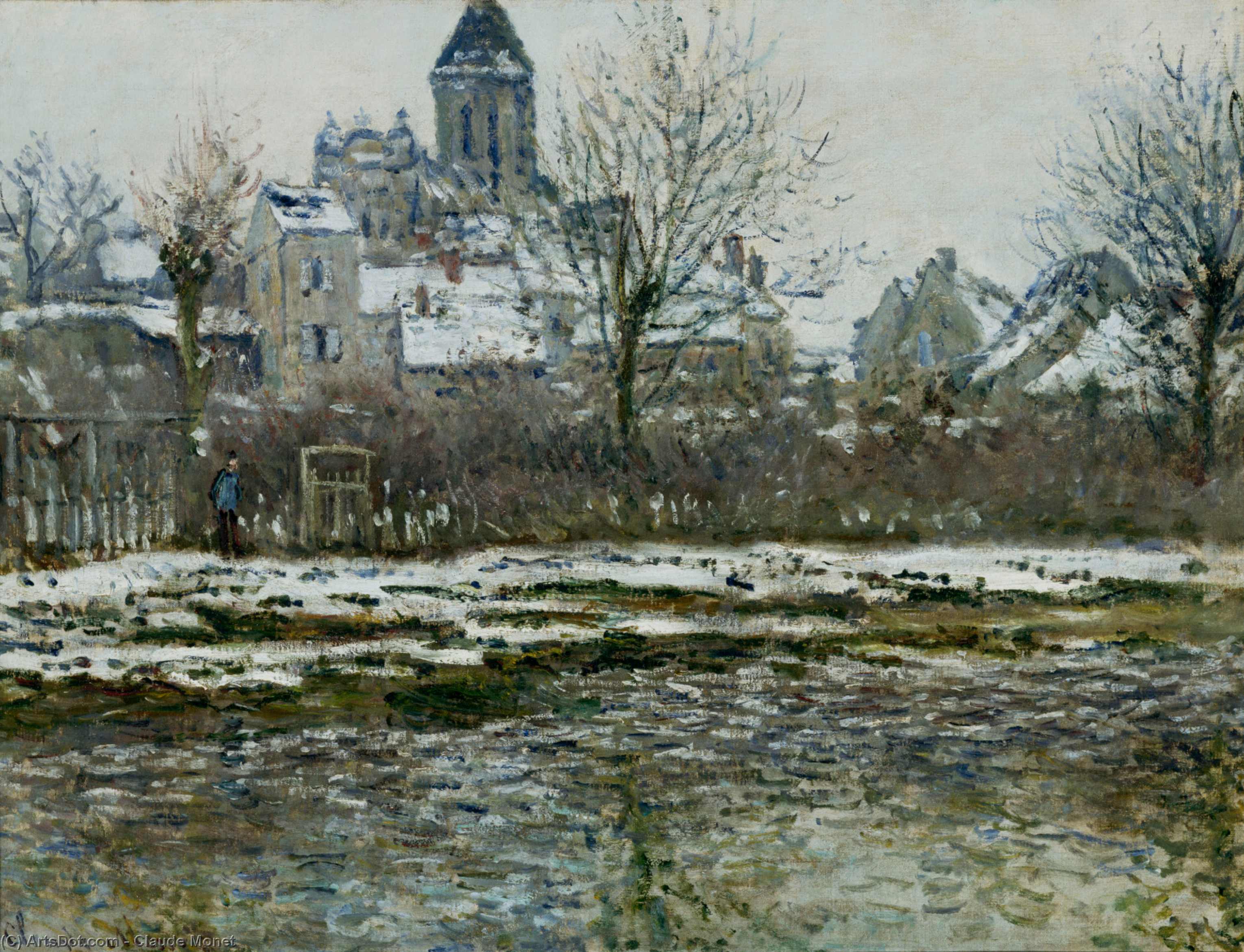 Wikioo.org – L'Enciclopedia delle Belle Arti - Pittura, Opere di Claude Monet - La Chiesa a Vetheuil sotto  la neve
