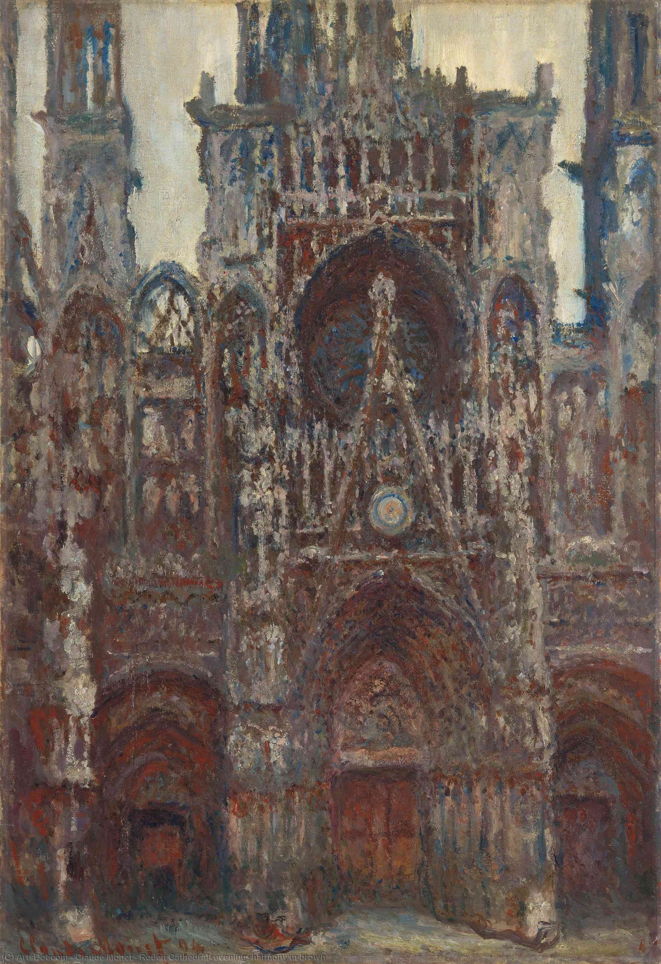 WikiOO.org - Encyclopedia of Fine Arts - Schilderen, Artwork Claude Monet - Rouen Cathedral, evening, harmony in brown