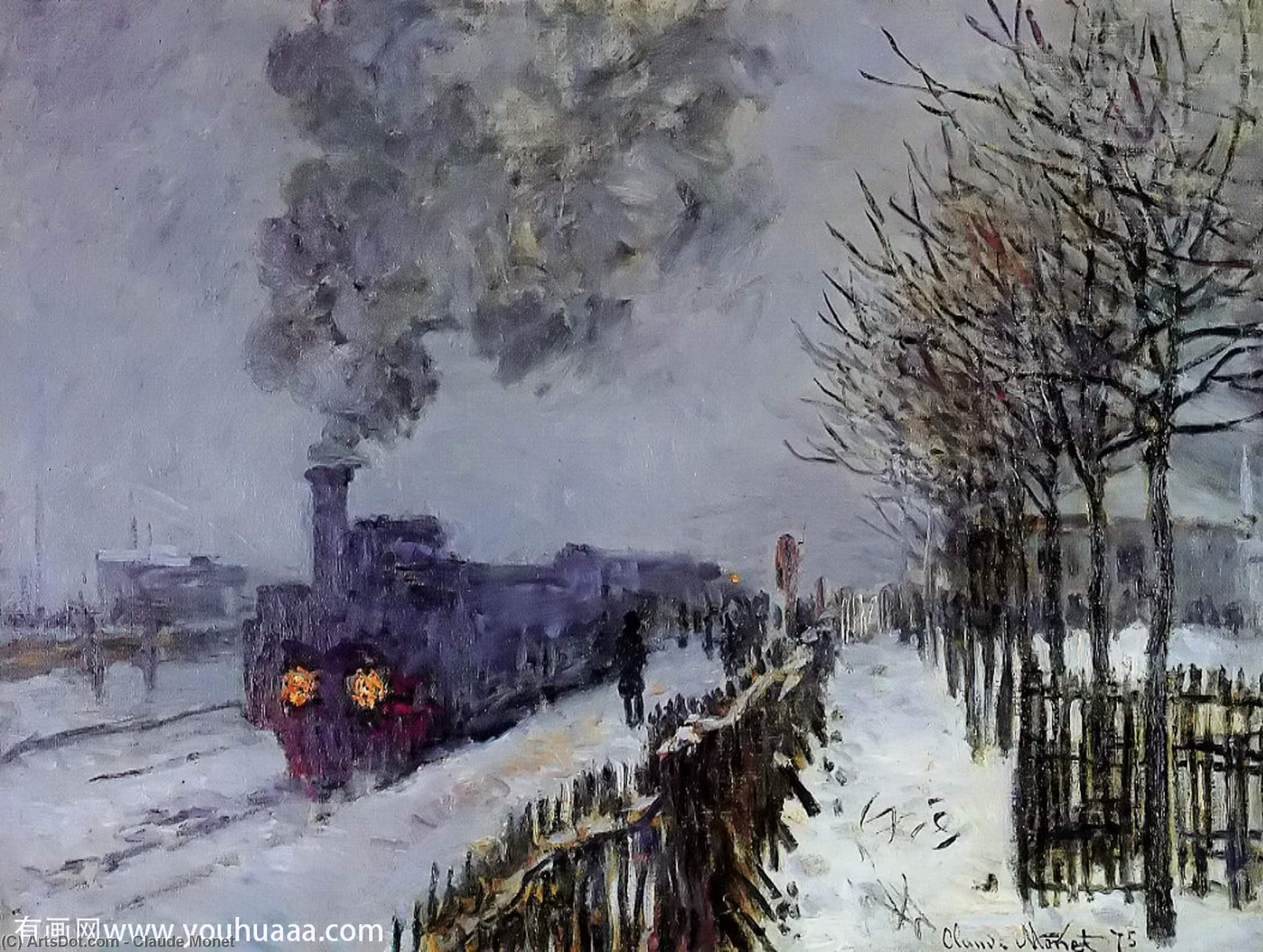 WikiOO.org - Encyclopedia of Fine Arts - Festés, Grafika Claude Monet - Train in the Snow or The Locomotive