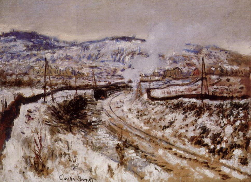 WikiOO.org - Εγκυκλοπαίδεια Καλών Τεχνών - Ζωγραφική, έργα τέχνης Claude Monet - Train in the Snow at Argenteuil