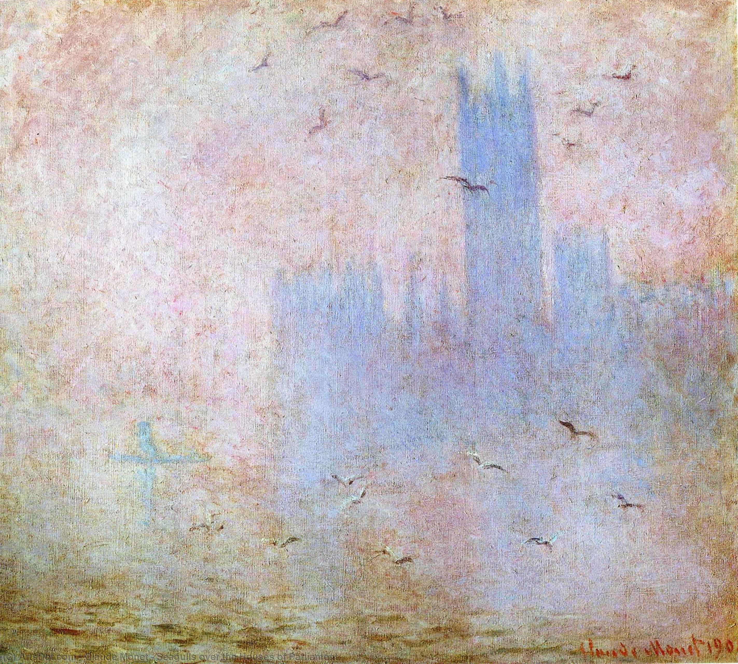 Wikioo.org – L'Encyclopédie des Beaux Arts - Peinture, Oeuvre de Claude Monet - Mouettes sur la Houses of Parliament