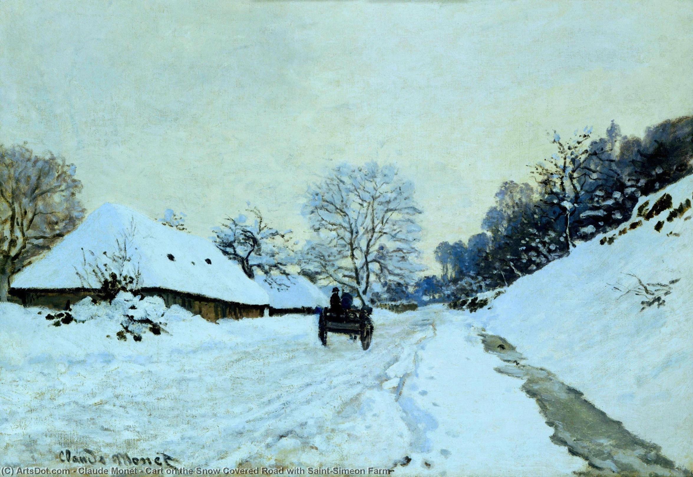 Wikioo.org - The Encyclopedia of Fine Arts - Painting, Artwork by Claude Monet - Cart on the Snow Covered Road with Saint-Simeon Farm