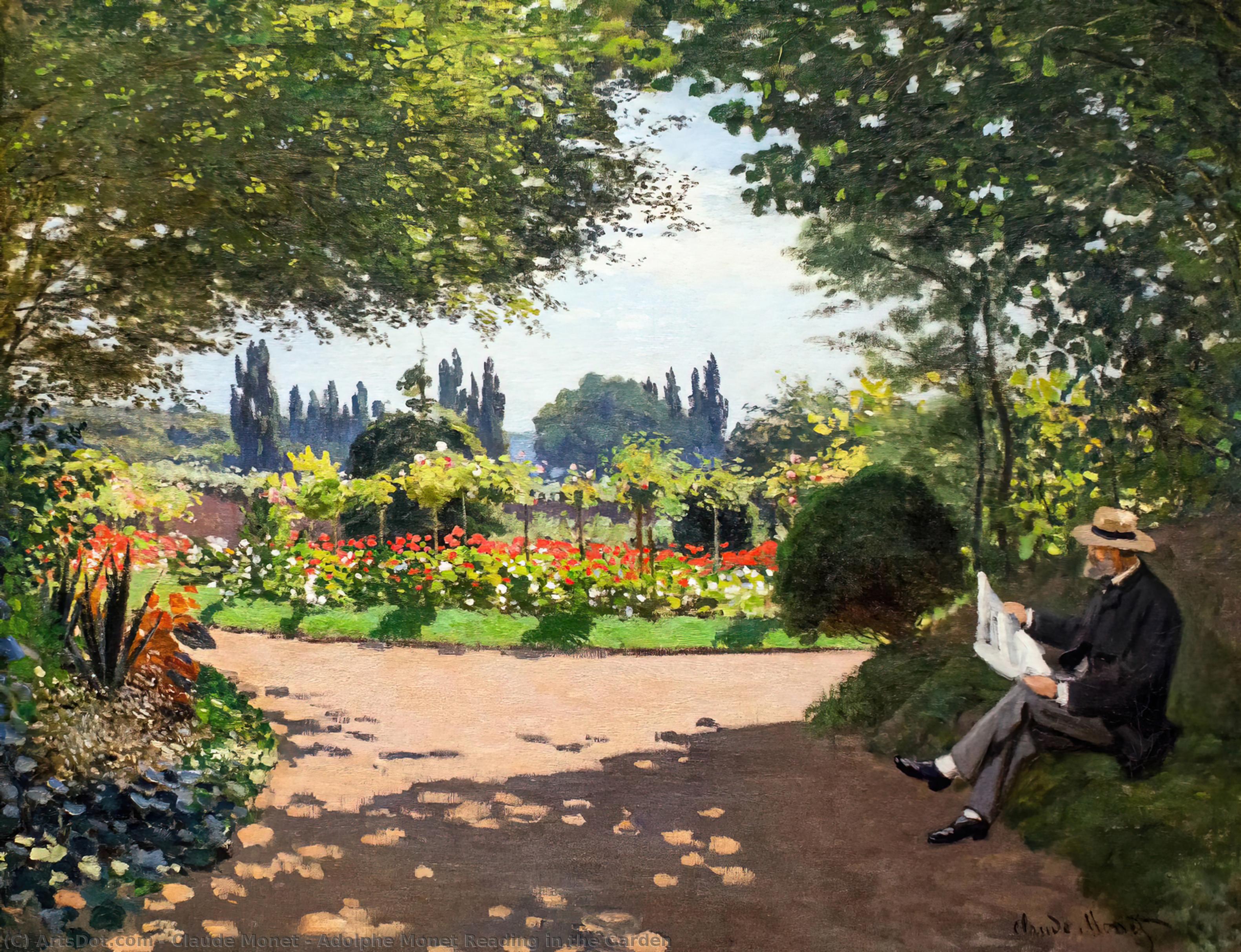 WikiOO.org - Encyclopedia of Fine Arts - Maleri, Artwork Claude Monet - Adolphe Monet Reading in the Garden