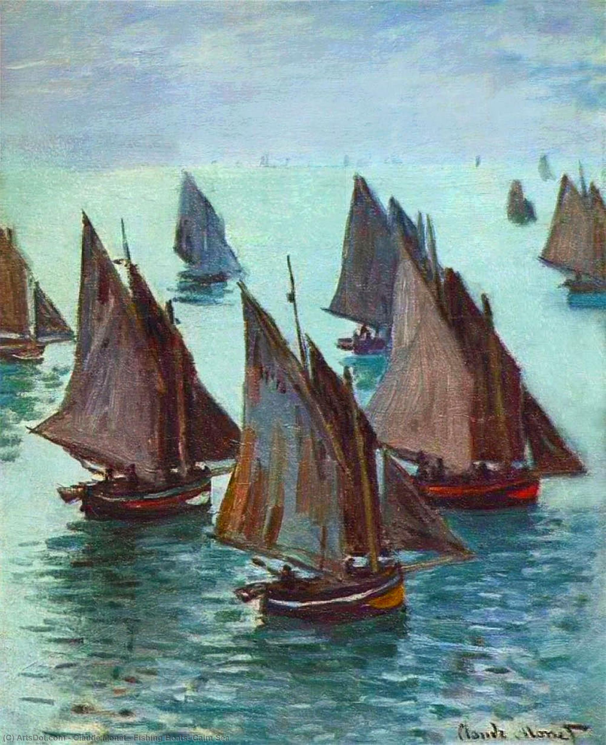 Wikioo.org - Bách khoa toàn thư về mỹ thuật - Vẽ tranh, Tác phẩm nghệ thuật Claude Monet - Fishing Boats, Calm Sea