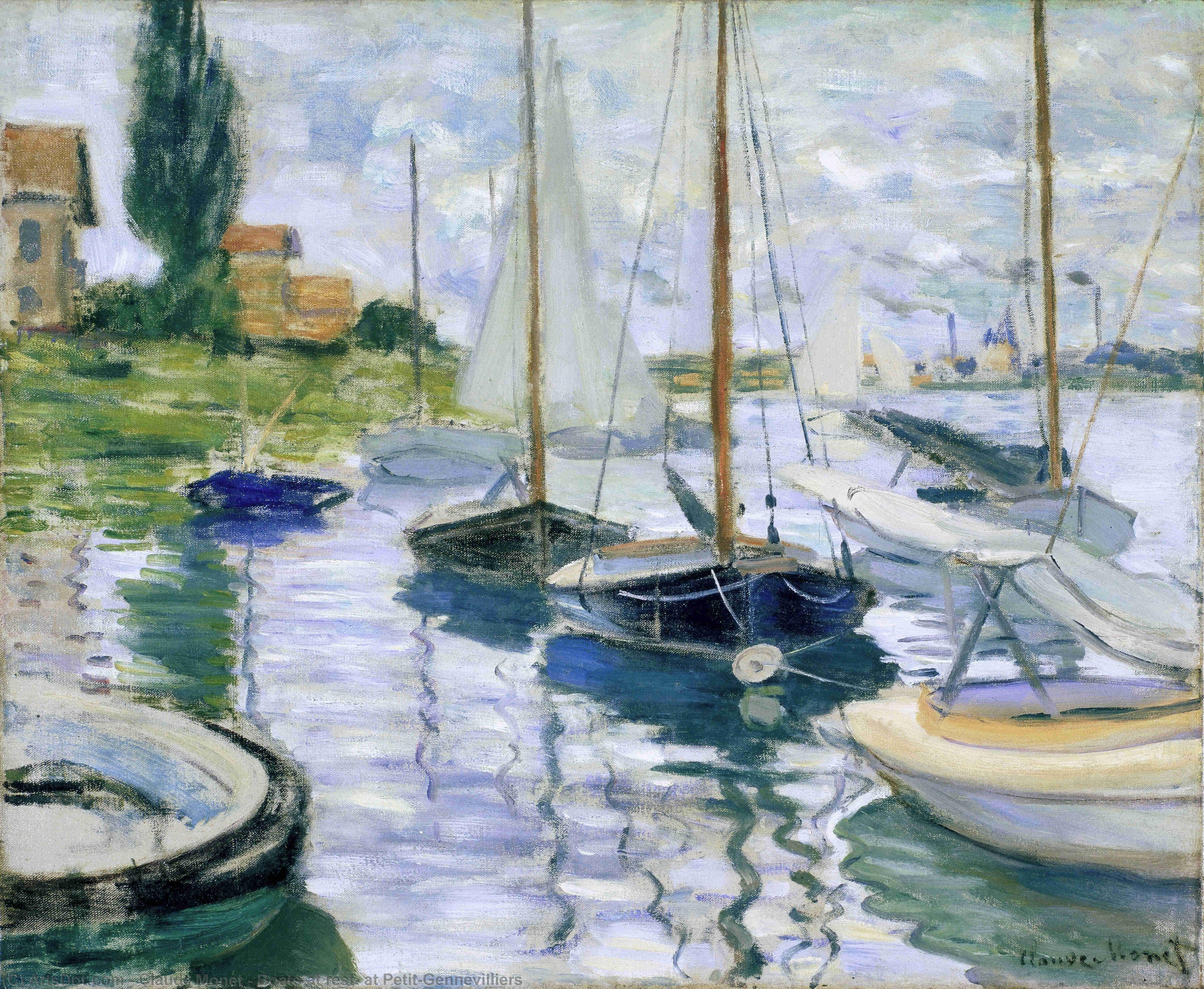Wikoo.org - موسوعة الفنون الجميلة - اللوحة، العمل الفني Claude Monet - Boats at rest, at Petit-Gennevilliers