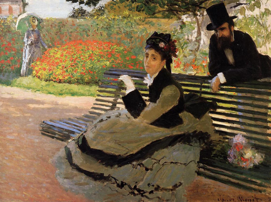 Wikioo.org - Die Enzyklopädie bildender Kunst - Malerei, Kunstwerk von Claude Monet - Camille Monet auf einer Gartenbank