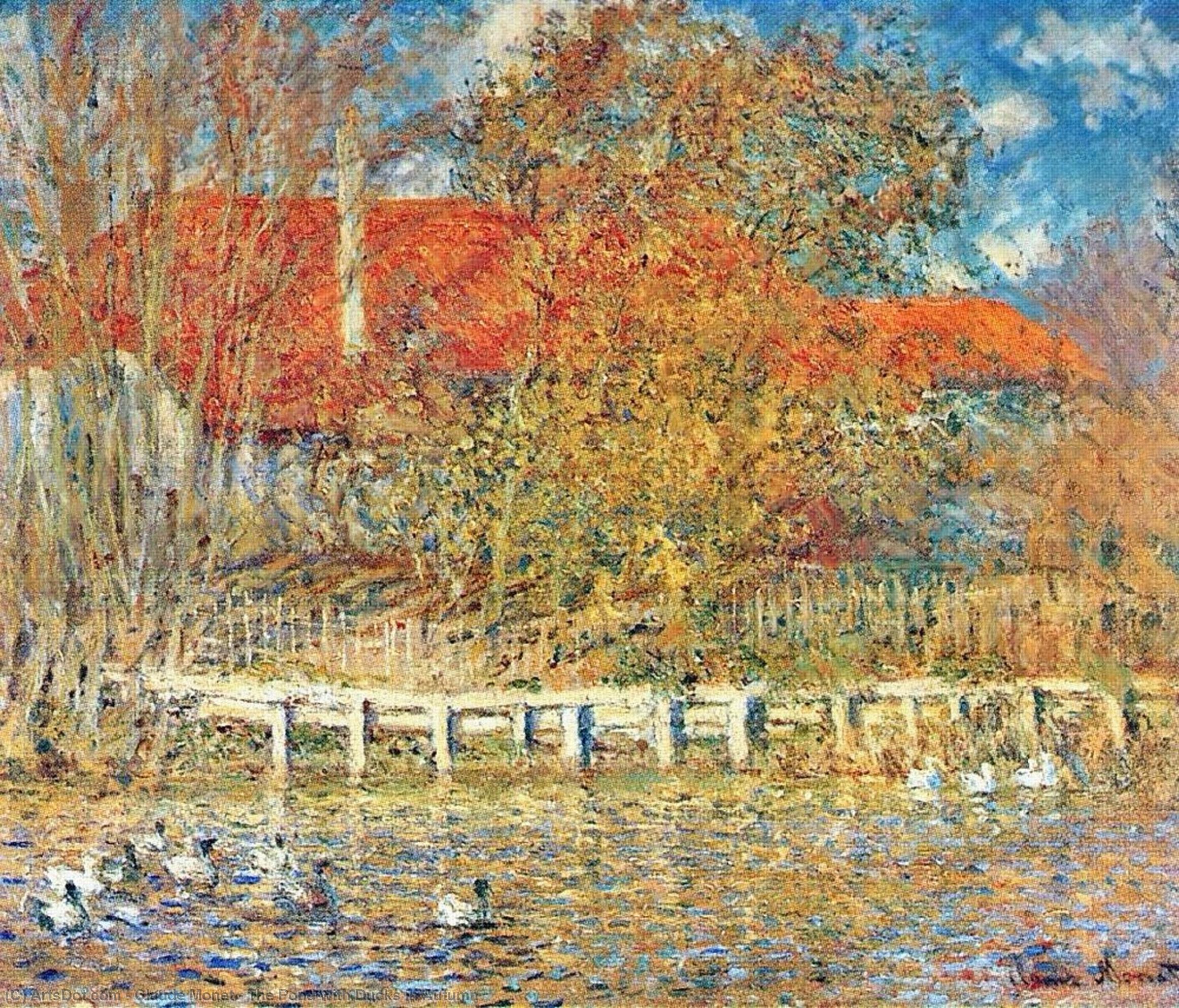 WikiOO.org - Enciklopedija dailės - Tapyba, meno kuriniai Claude Monet - The Pond with Ducks in Autumn
