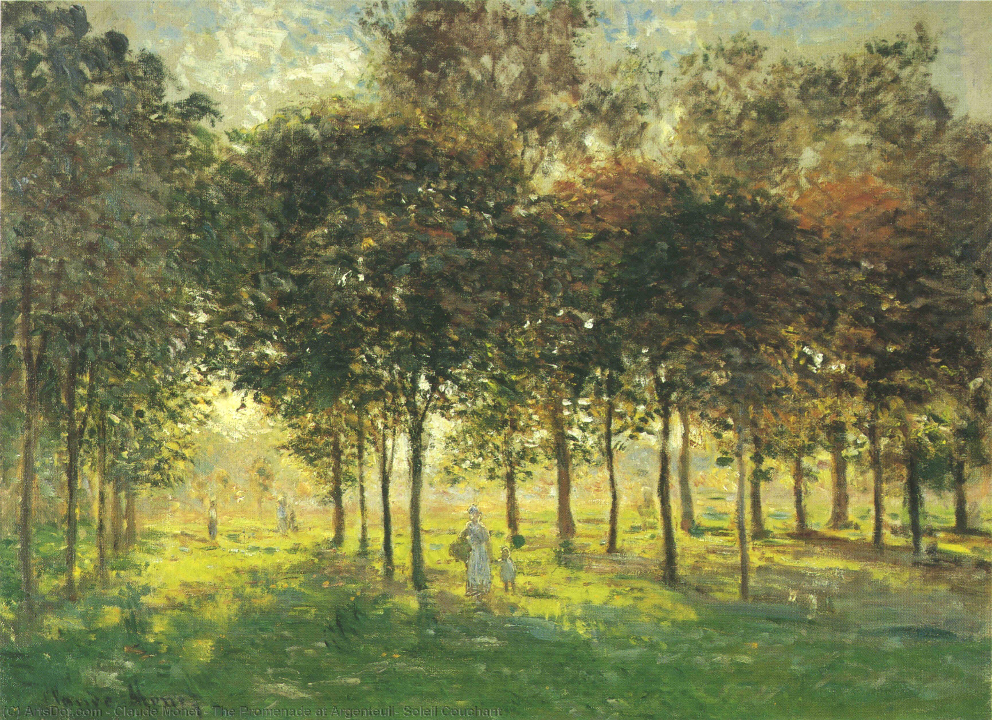 Wikioo.org - The Encyclopedia of Fine Arts - Painting, Artwork by Claude Monet - The Promenade at Argenteuil, Soleil Couchant