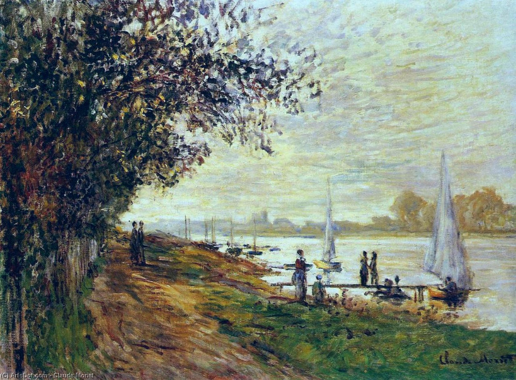 WikiOO.org - Güzel Sanatlar Ansiklopedisi - Resim, Resimler Claude Monet - The Riverbank at Petit-Gennevilliers, Sunset