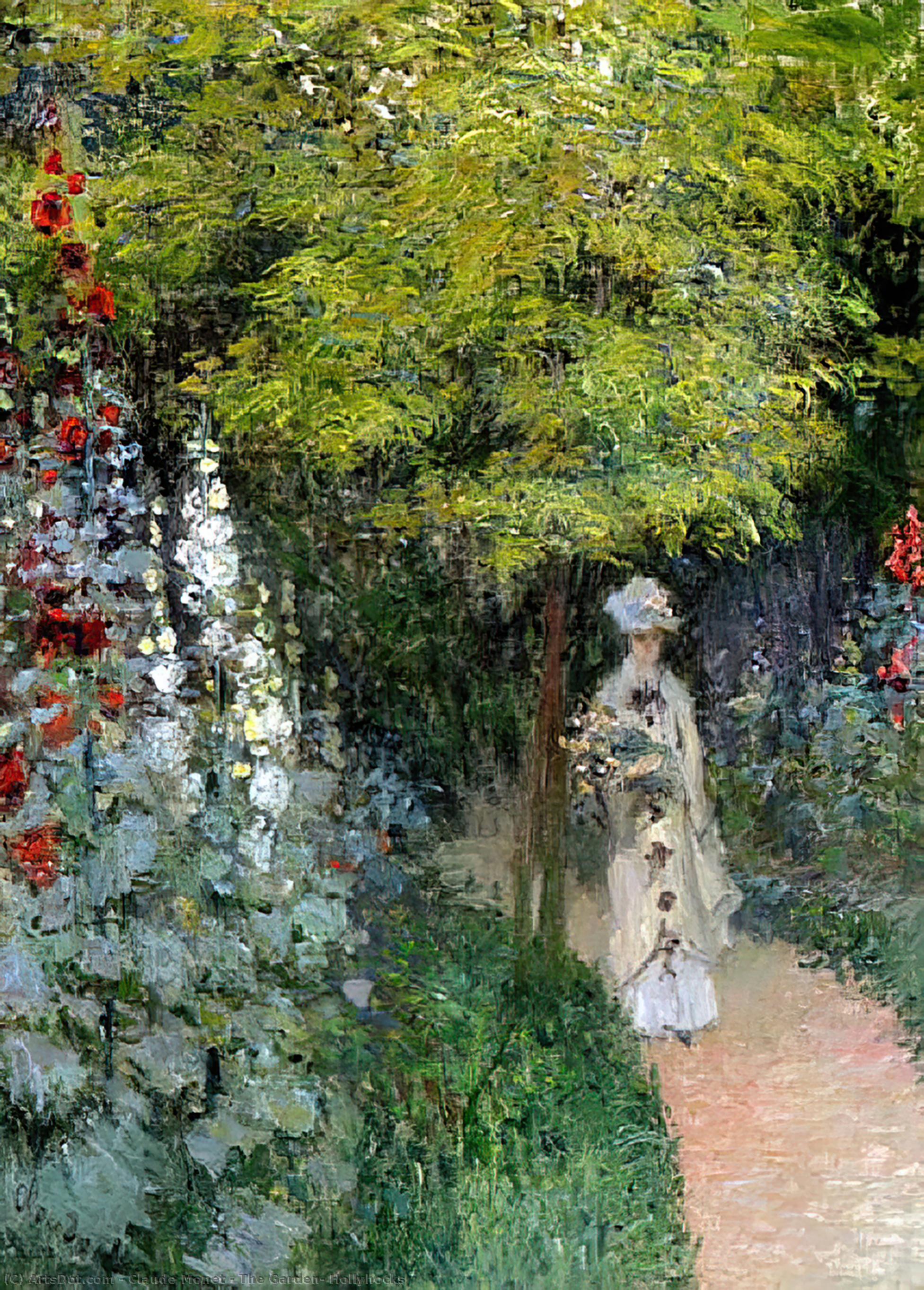 WikiOO.org - Encyclopedia of Fine Arts - Målning, konstverk Claude Monet - The Garden, Hollyhocks