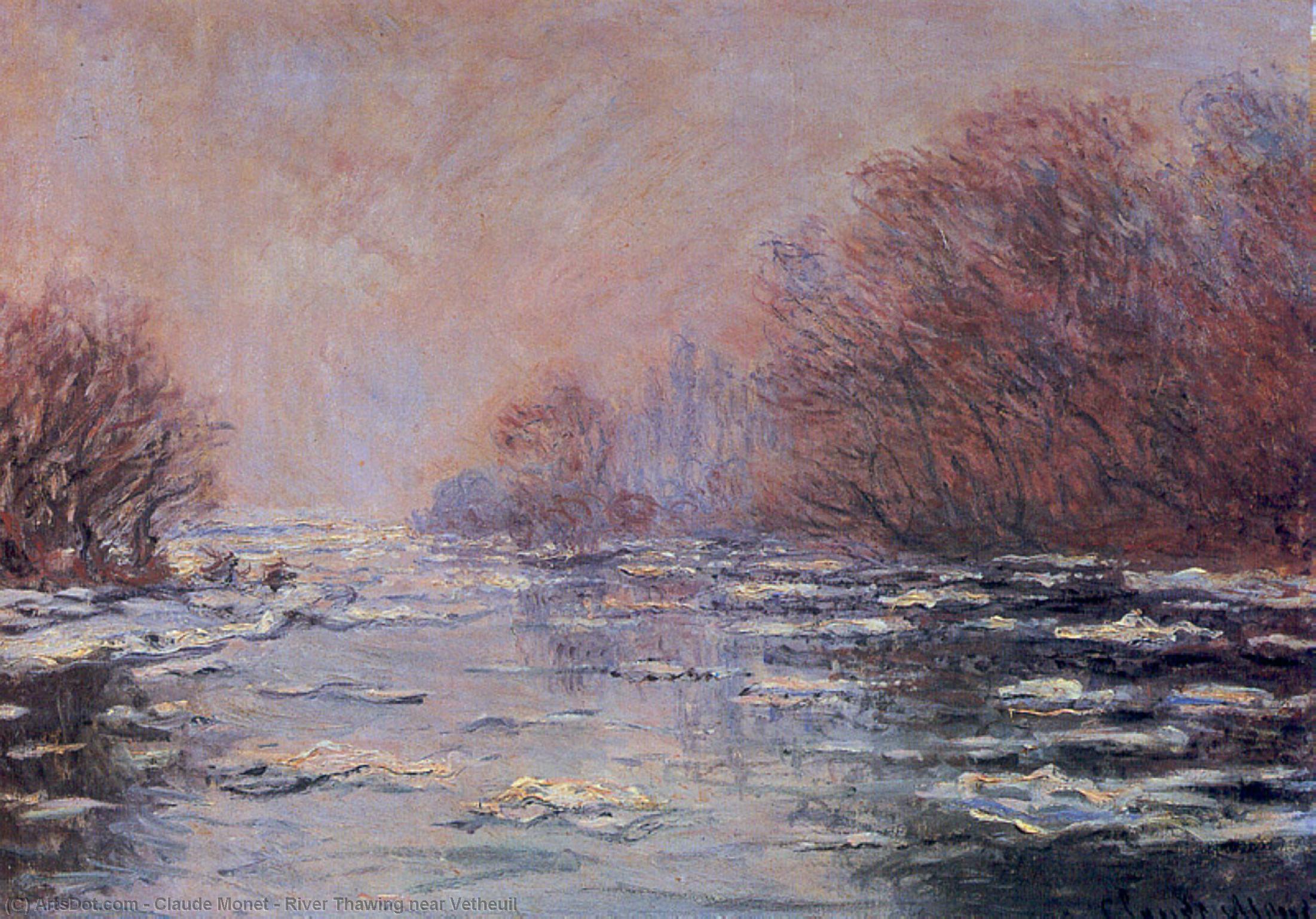 Wikoo.org - موسوعة الفنون الجميلة - اللوحة، العمل الفني Claude Monet - River Thawing near Vetheuil