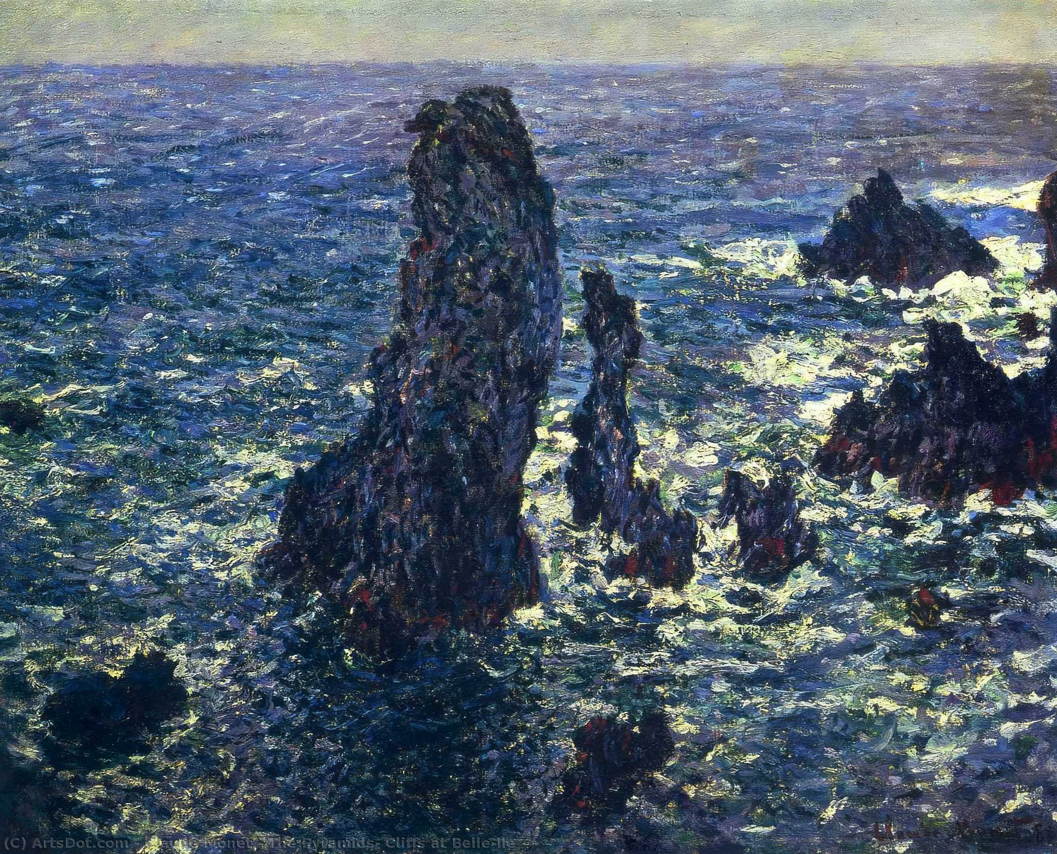 Wikioo.org – La Enciclopedia de las Bellas Artes - Pintura, Obras de arte de Claude Monet - Las pirámides, acantilados en Belle-Ile
