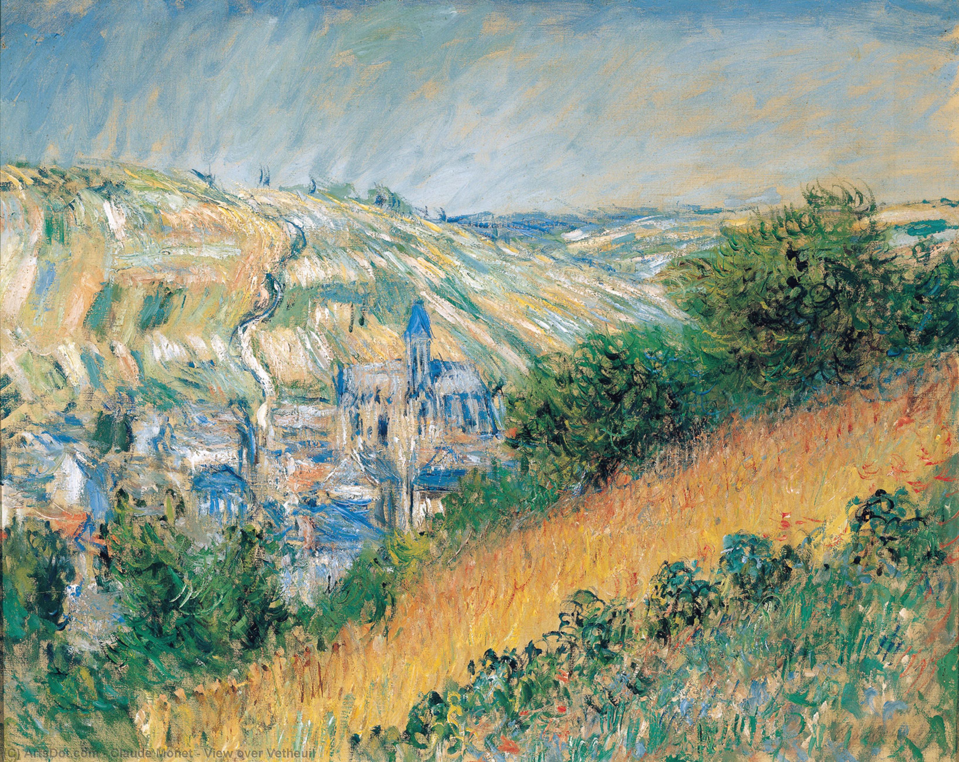 Wikoo.org - موسوعة الفنون الجميلة - اللوحة، العمل الفني Claude Monet - View over Vetheuil